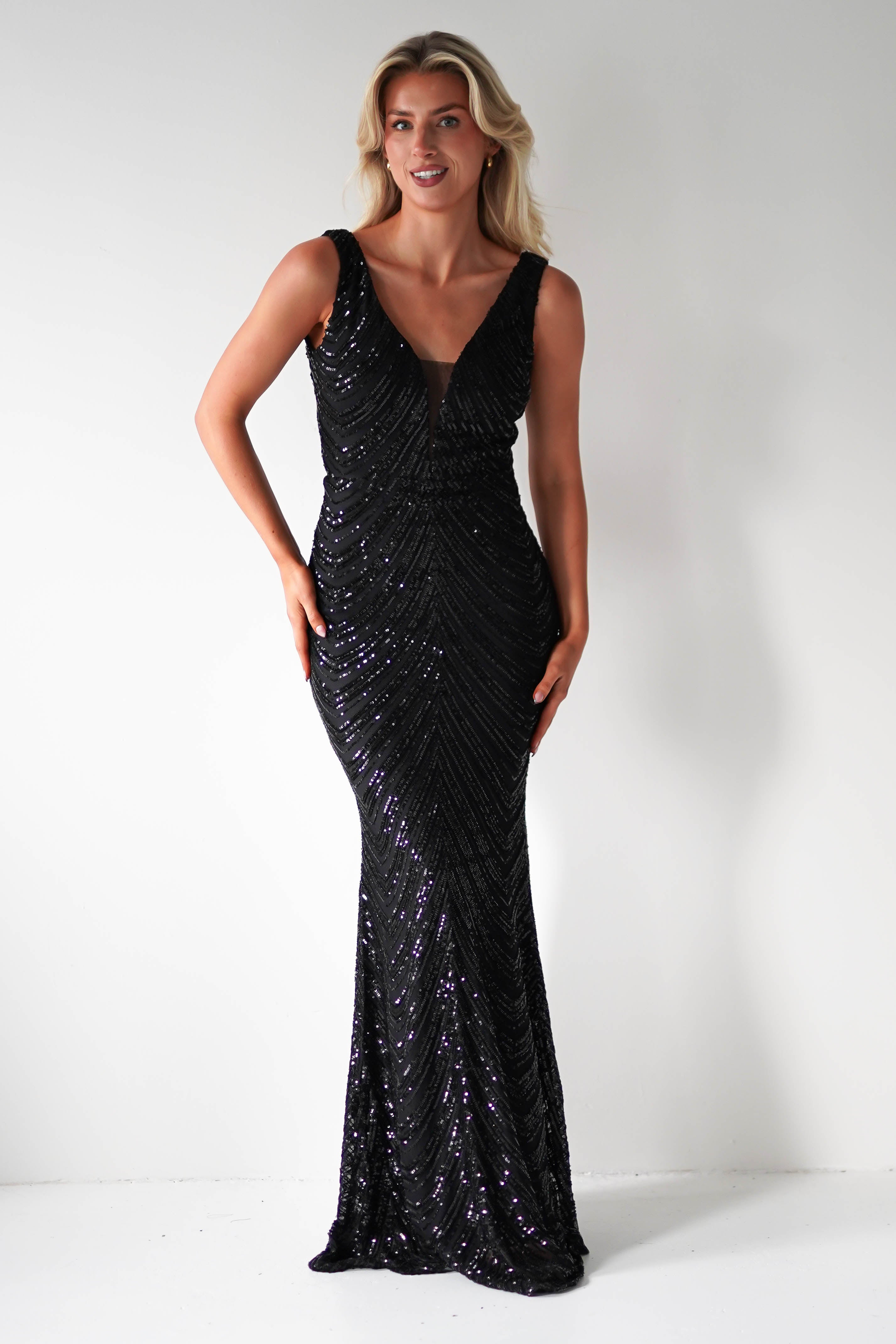 Julietta Sequin Bodycon Maxi Dress Black | Black Tie Evening Dress | Bodycon | Maxi | Oh Hello Clothing