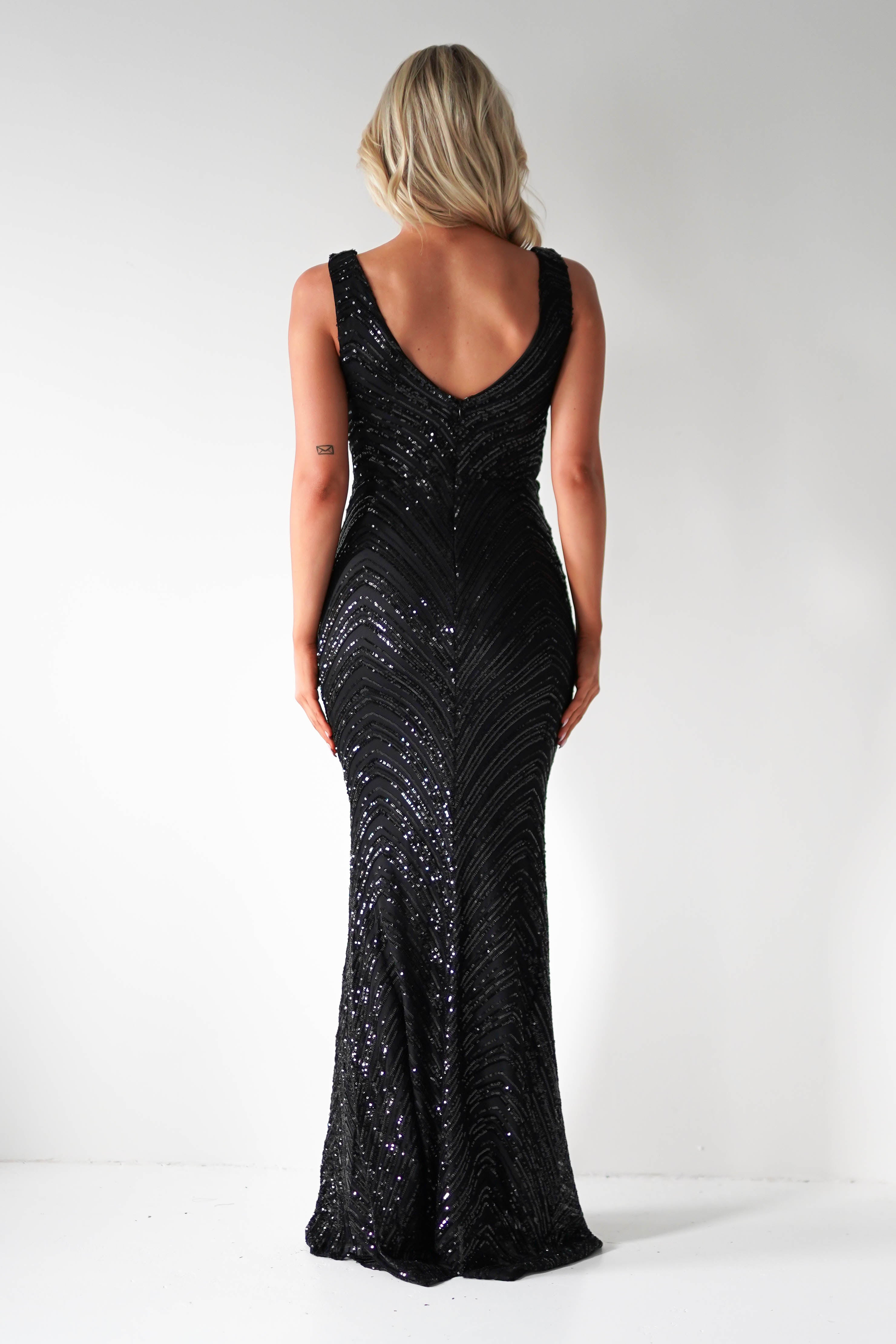 Julietta Sequin Bodycon Maxi Dress Black | Black Tie Evening Dress | Bodycon | Maxi | Oh Hello Clothing