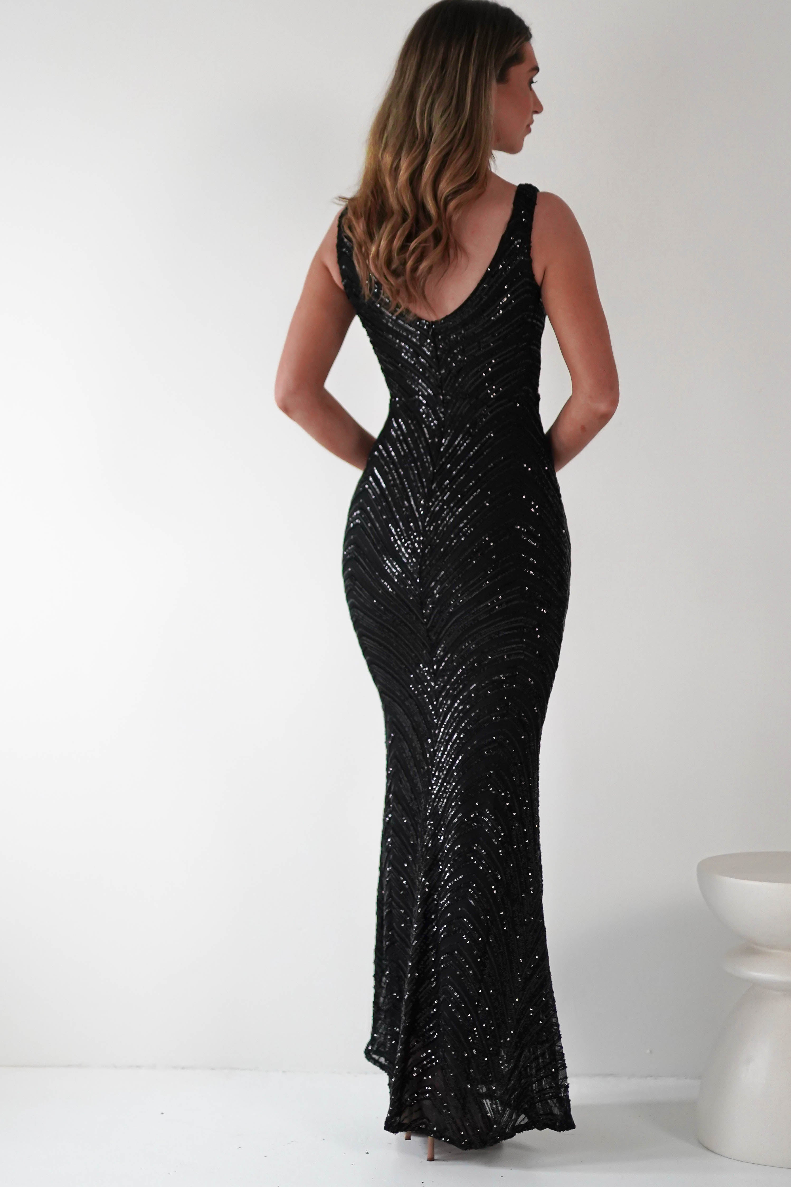 Julietta Sequin Bodycon Maxi Dress Black | Black Tie Evening Dress | Bodycon | Maxi | Oh Hello Clothing