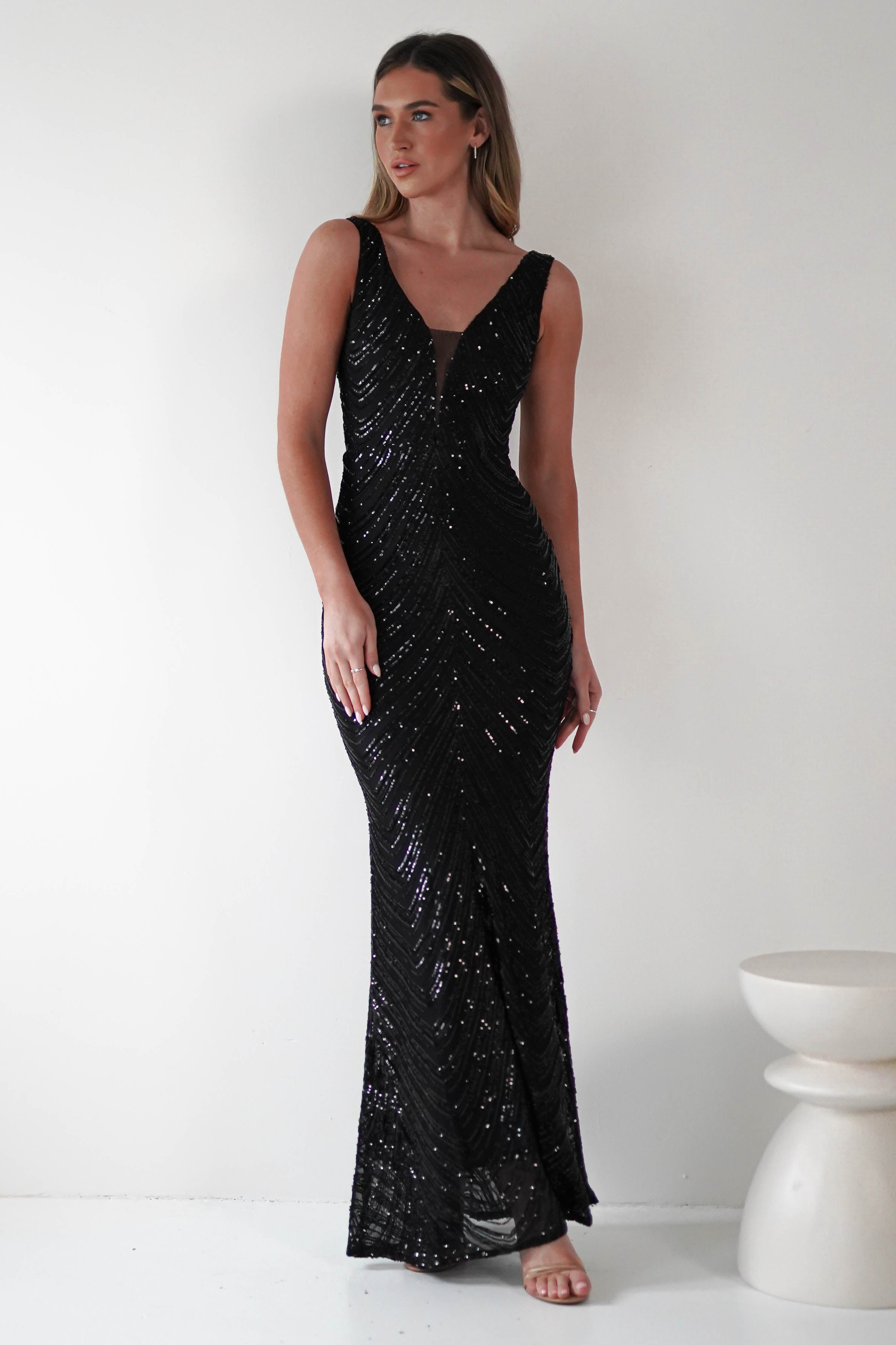 Julietta Sequin Bodycon Maxi Dress Black | Black Tie Evening Dress | Bodycon | Maxi | Oh Hello Clothing