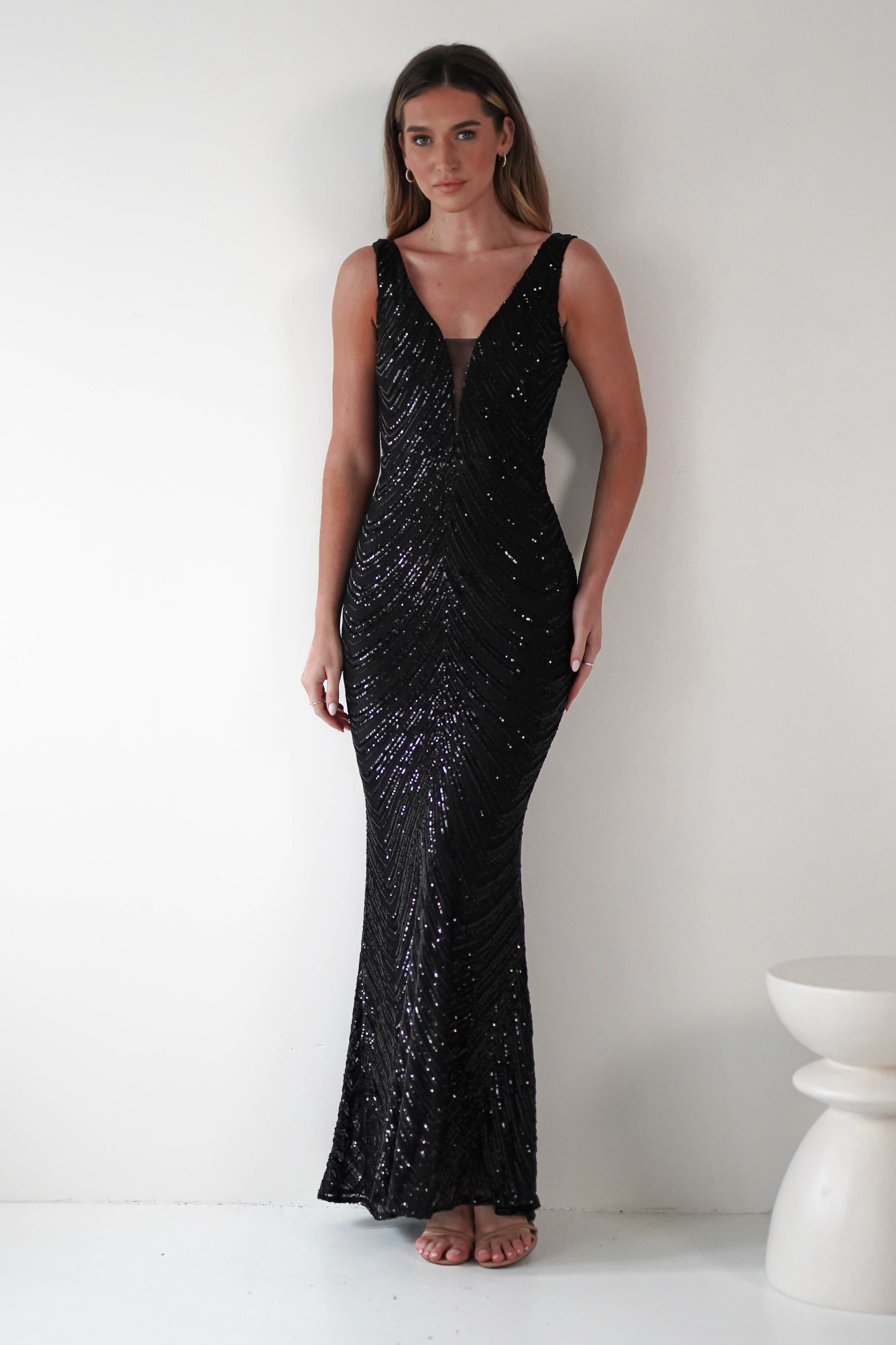 Julietta Sequin Bodycon Maxi Dress Black | Black Tie Evening Dress | Bodycon | Maxi | Oh Hello Clothing