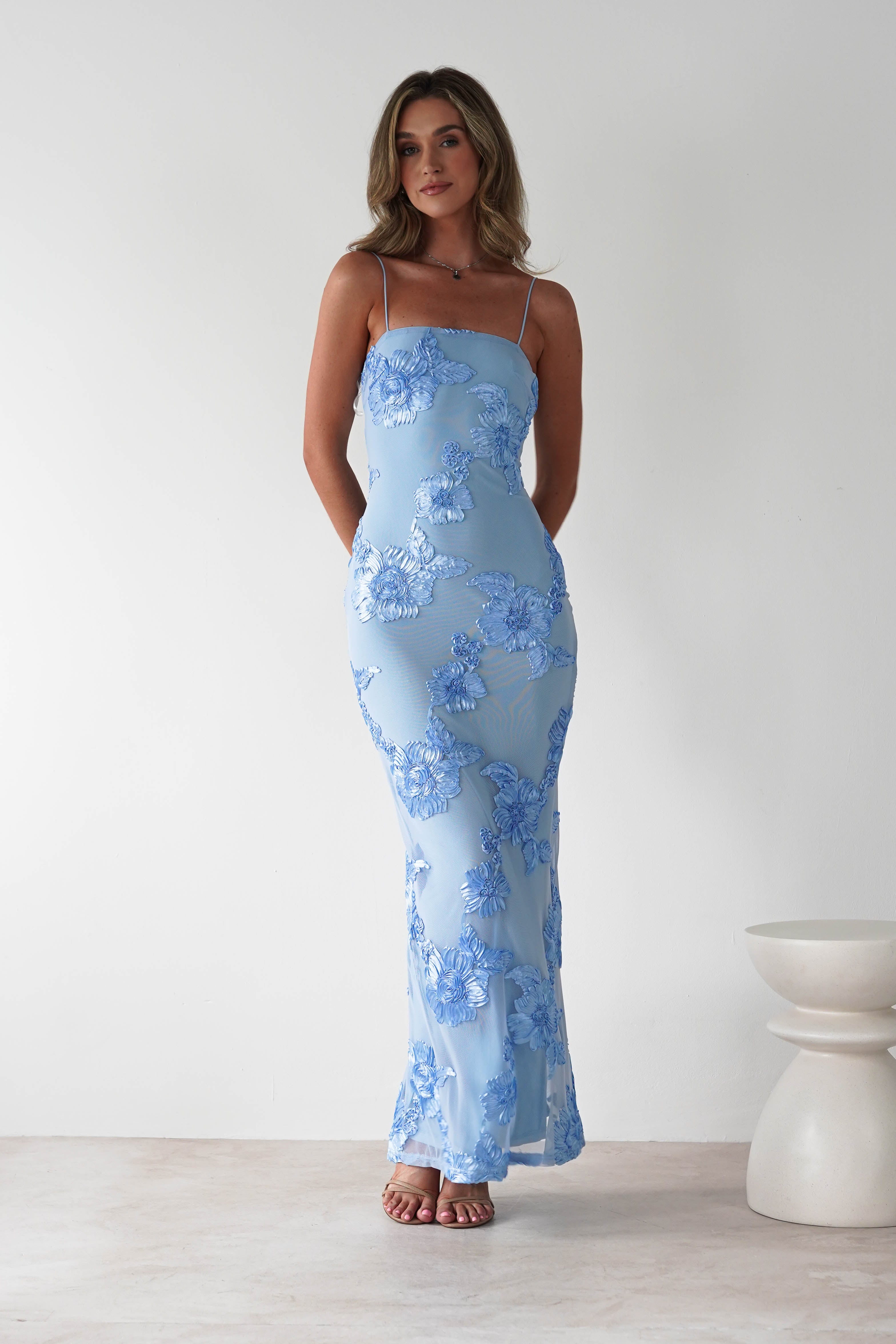 Alvana Floral Appliqué Maxi Dress Blue | Wedding Guest Dress | Maxi | Oh Hello Clothing