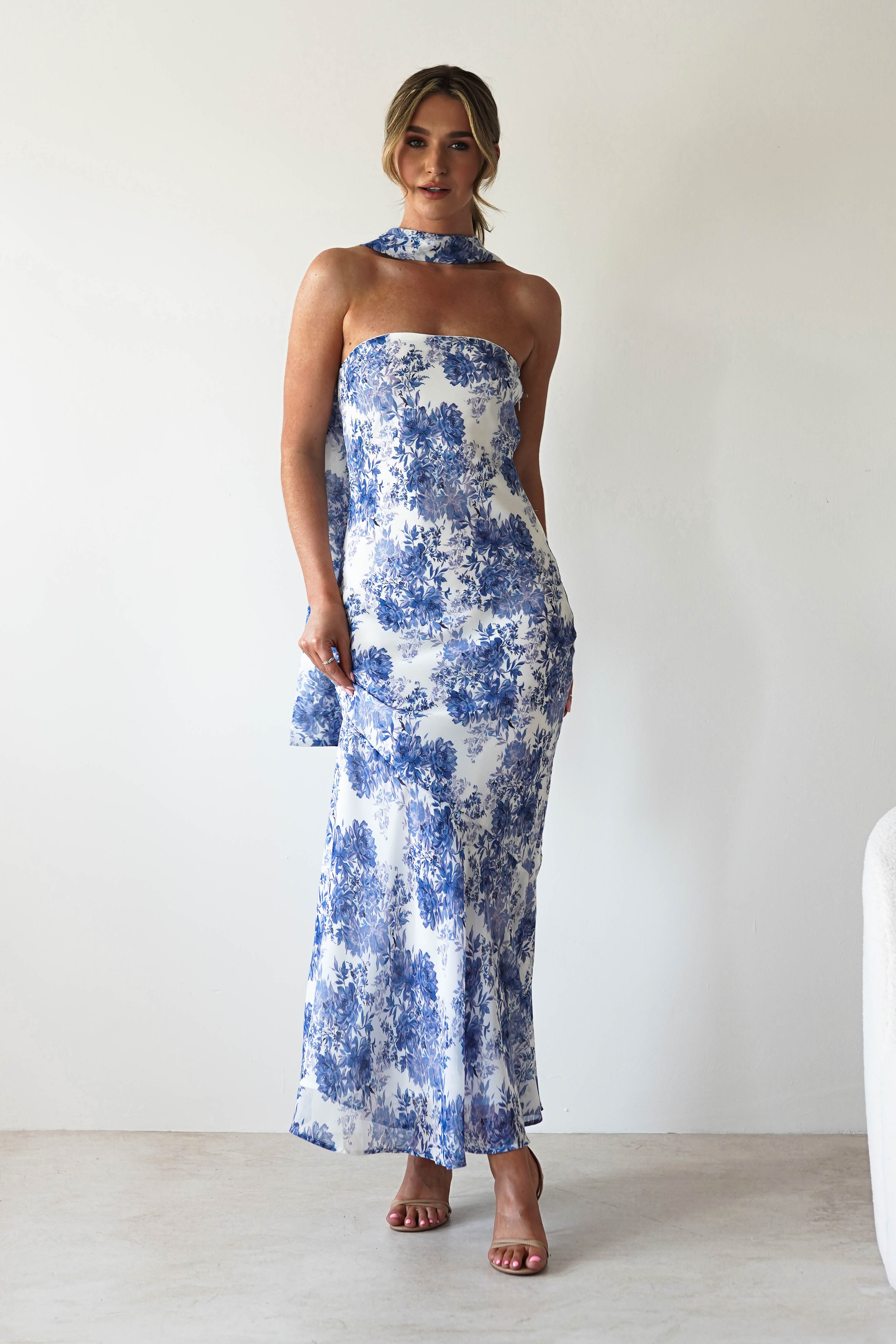 Charlene Floral Chiffon Maxi Dress Blue Print | Wedding Guest Dress | Maxi | Chiffon | Oh Hello Clothing