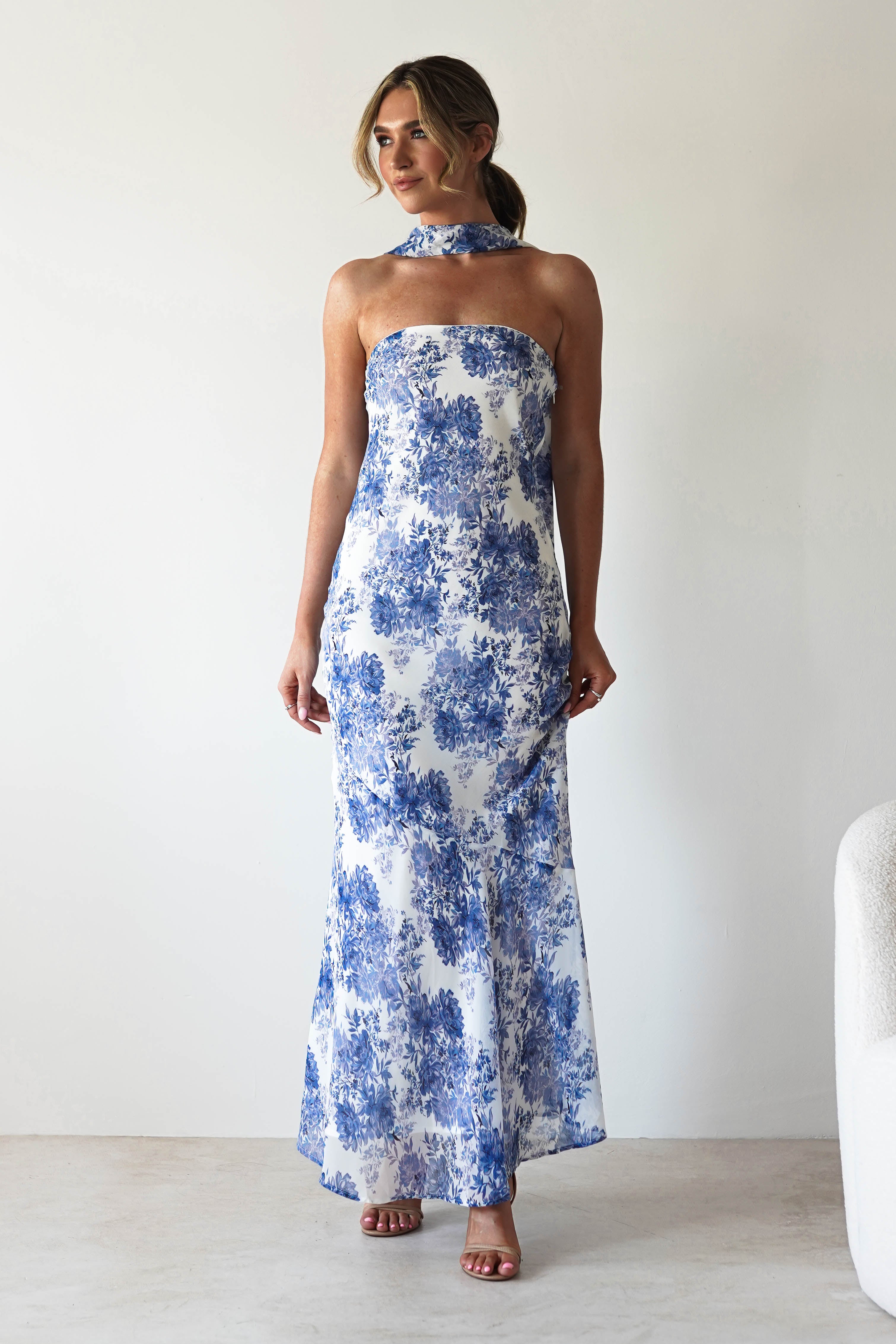 Charlene Floral Chiffon Maxi Dress Blue Print | Wedding Guest Dress | Maxi | Chiffon | Oh Hello Clothing