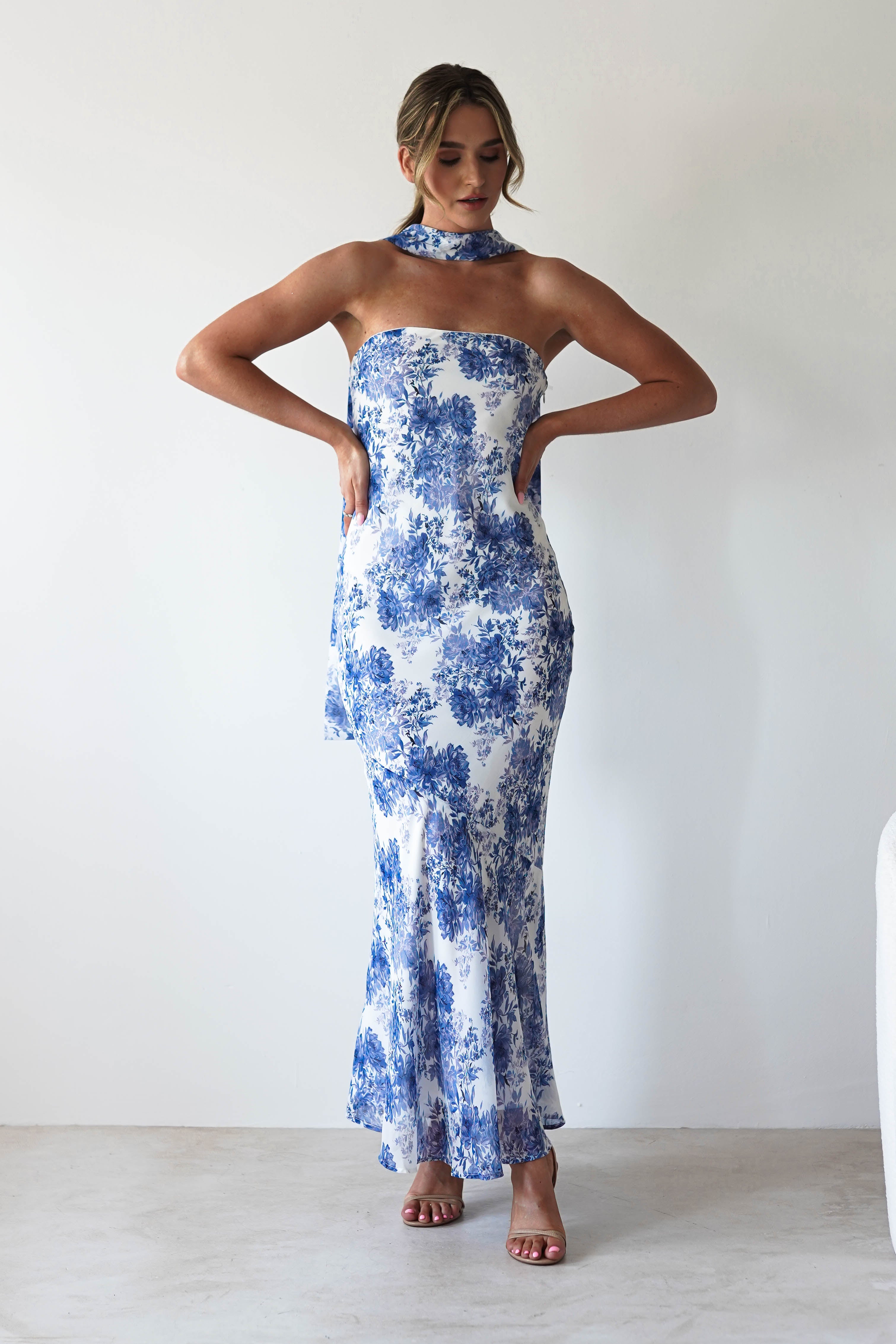 Charlene Floral Chiffon Maxi Dress Blue Print | Wedding Guest Dress | Maxi | Chiffon | Oh Hello Clothing