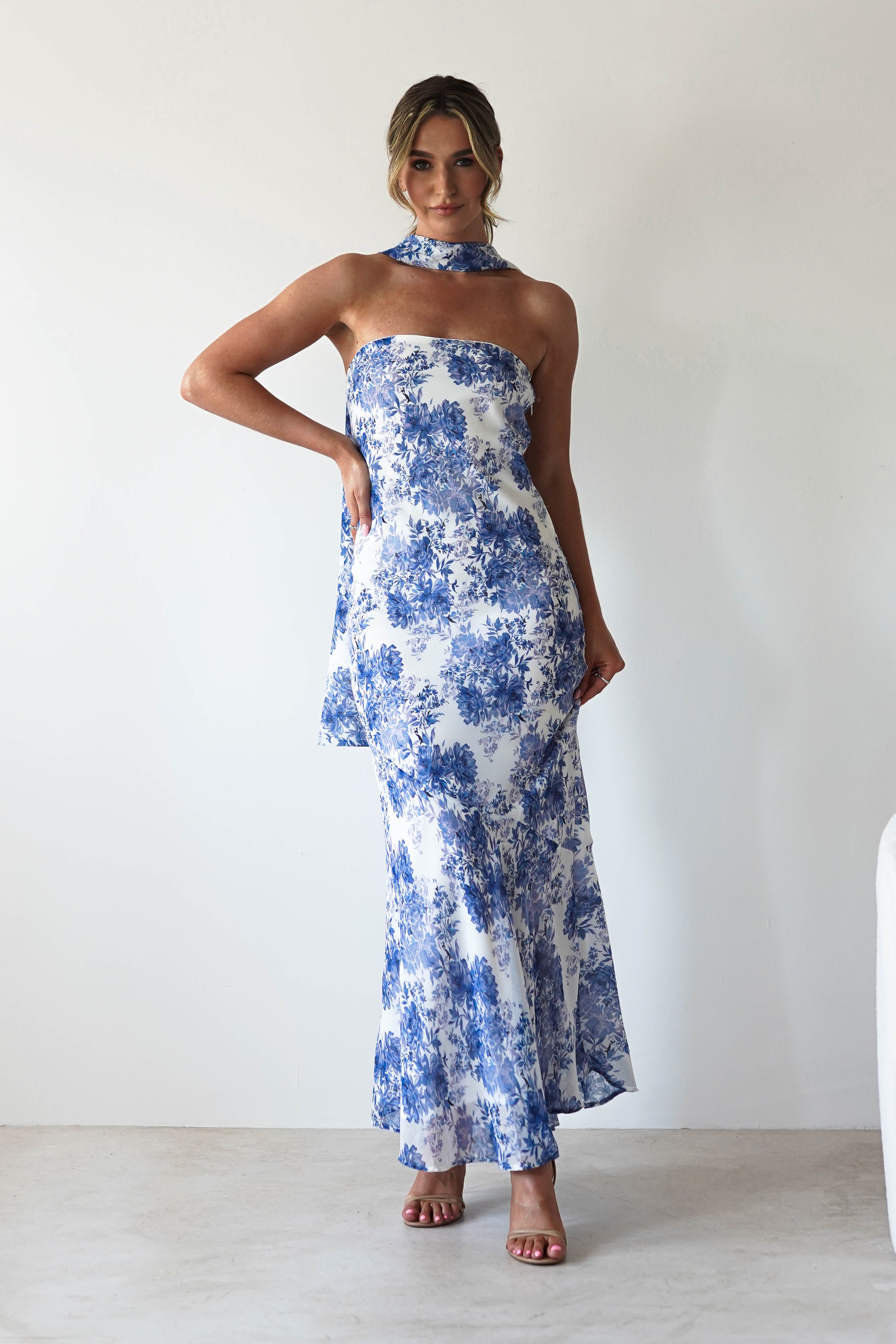Charlene Floral Chiffon Maxi Dress Blue Print | Wedding Guest Dress | Maxi | Chiffon | Oh Hello Clothing