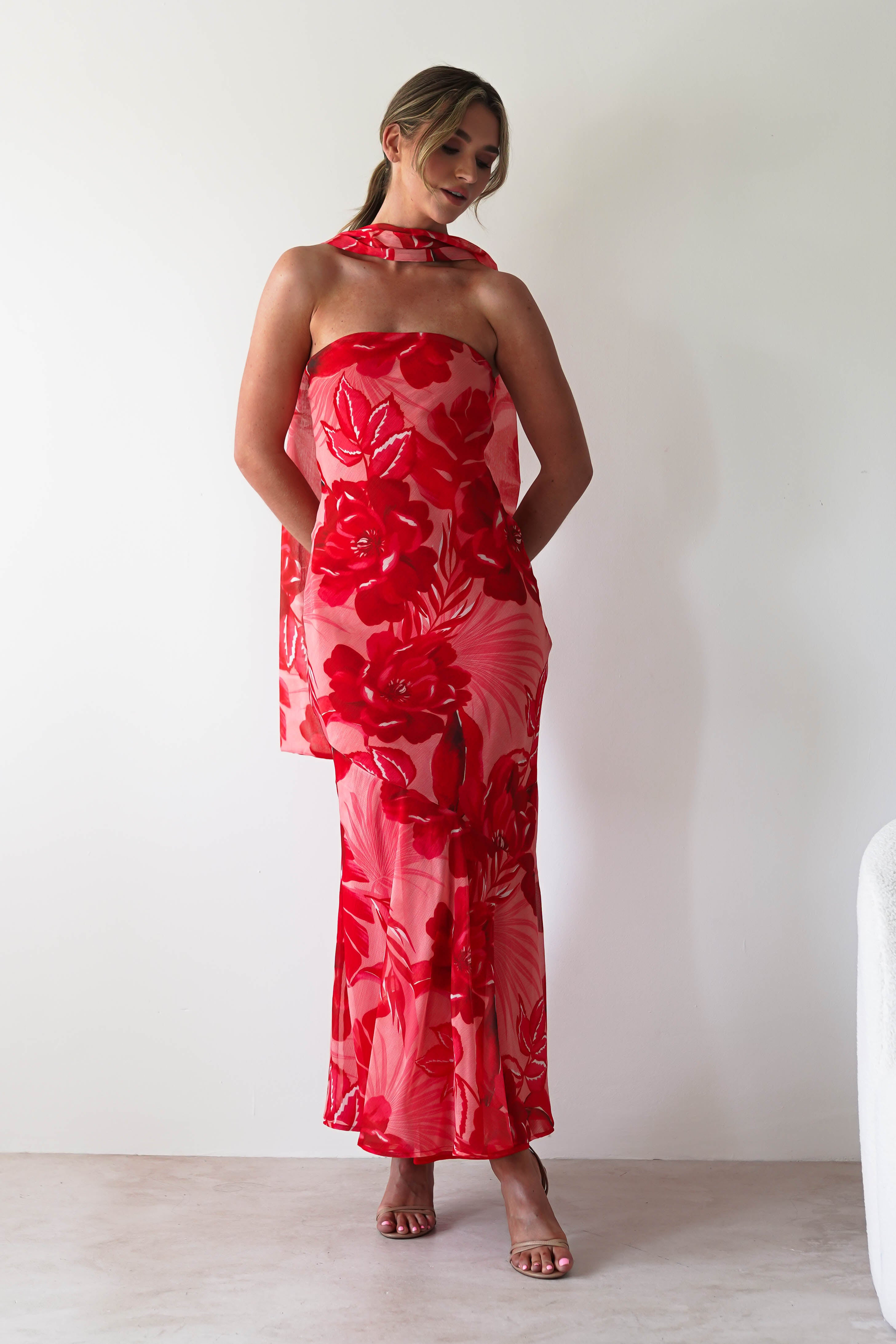 Charlene Floral Chiffon Maxi Dress Red Print | Wedding Guest Dress | Maxi | Chiffon | Oh Hello Clothing