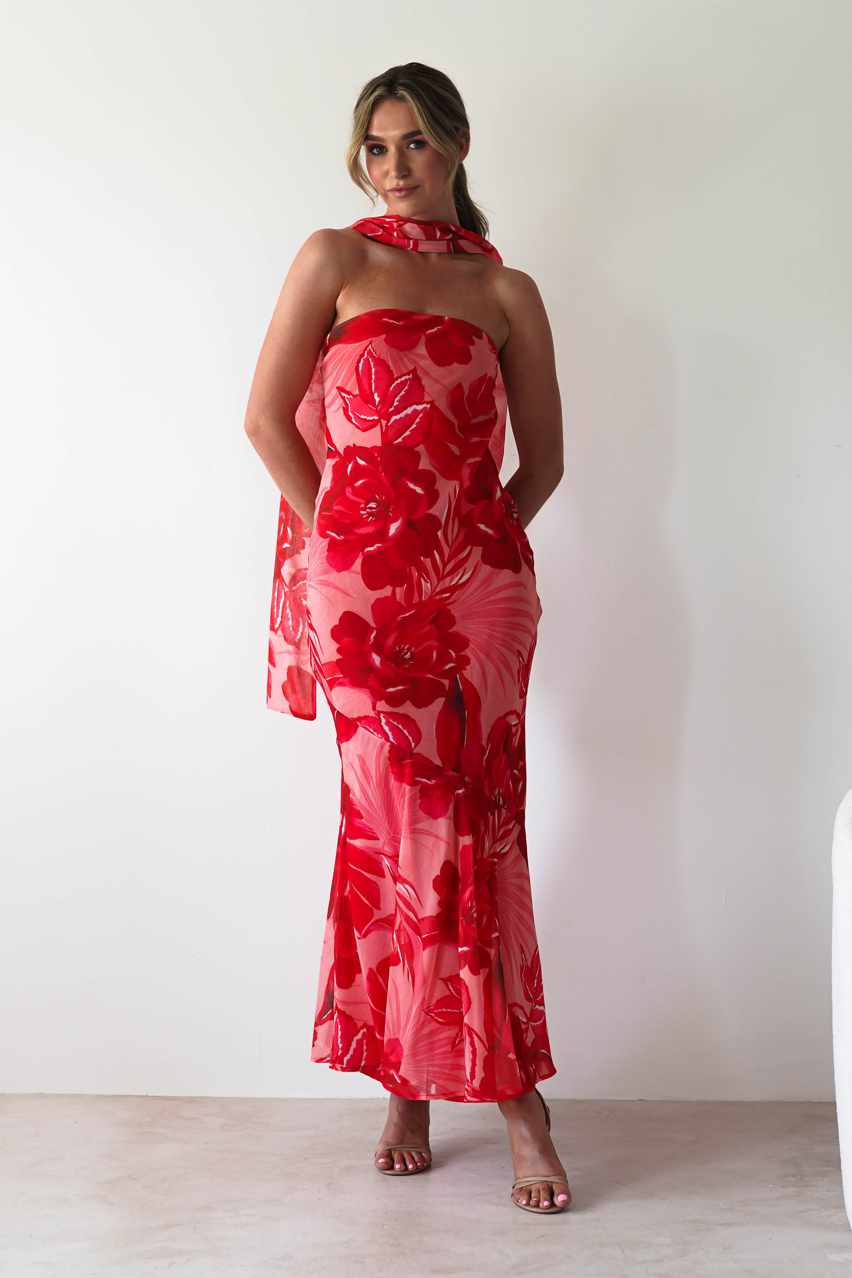 Charlene Floral Chiffon Maxi Dress Red Print | Wedding Guest Dress | Maxi | Chiffon | Oh Hello Clothing