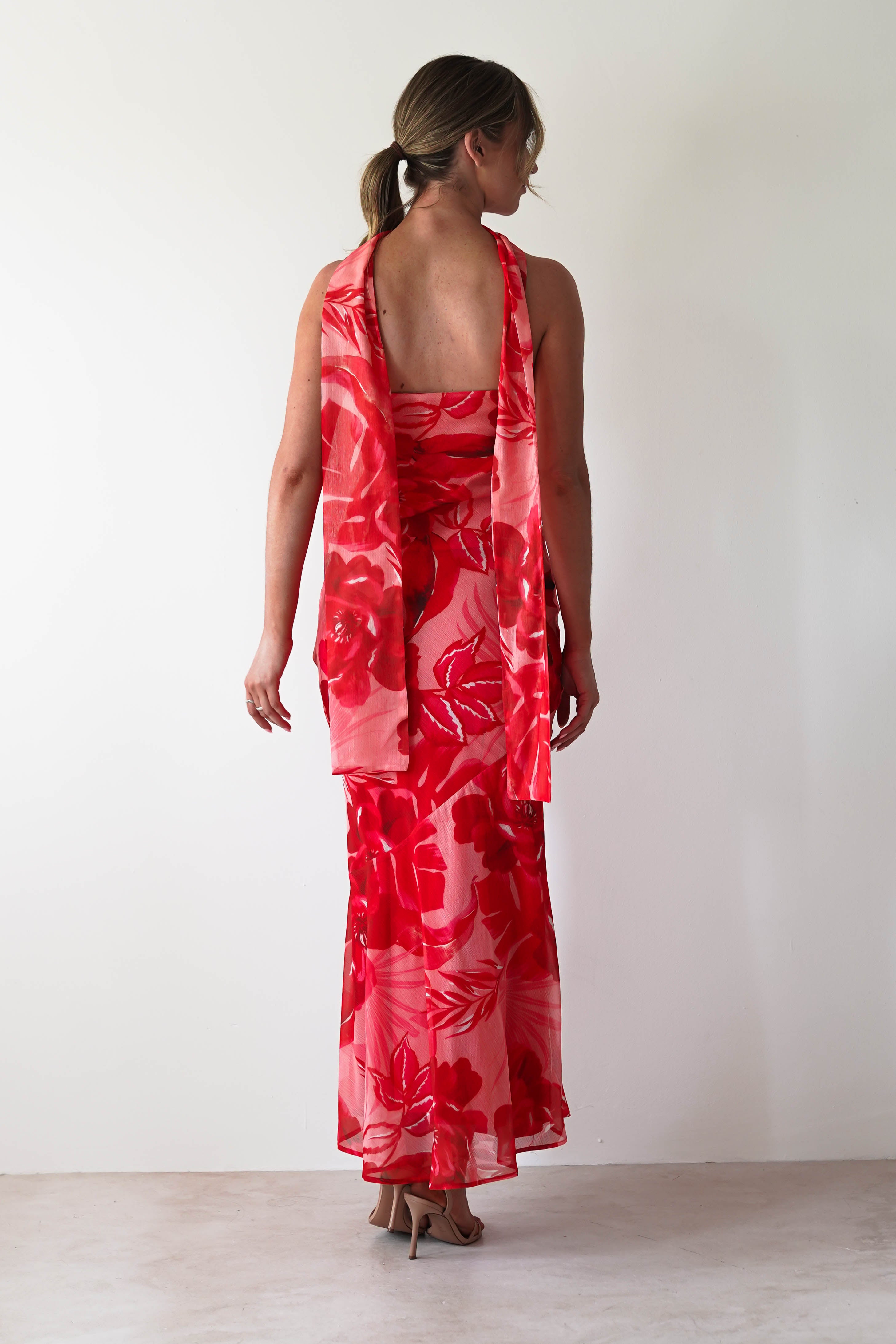 Charlene Floral Chiffon Maxi Dress Red Print | Wedding Guest Dress | Maxi | Chiffon | Oh Hello Clothing