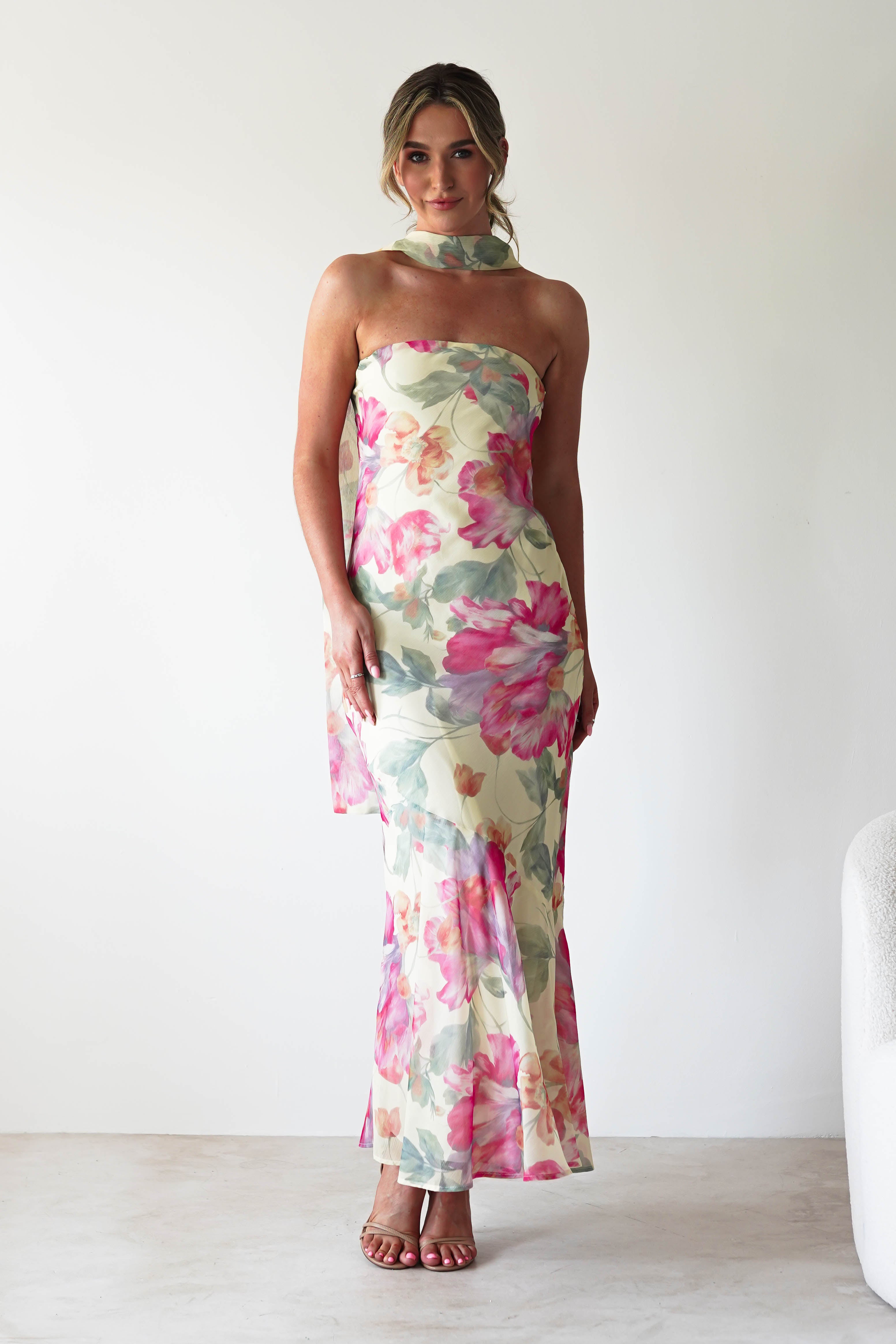 Charlene Floral Chiffon Maxi Dress Yellow Print | Wedding Guest Dress | Maxi | Chiffon | Oh Hello Clothing