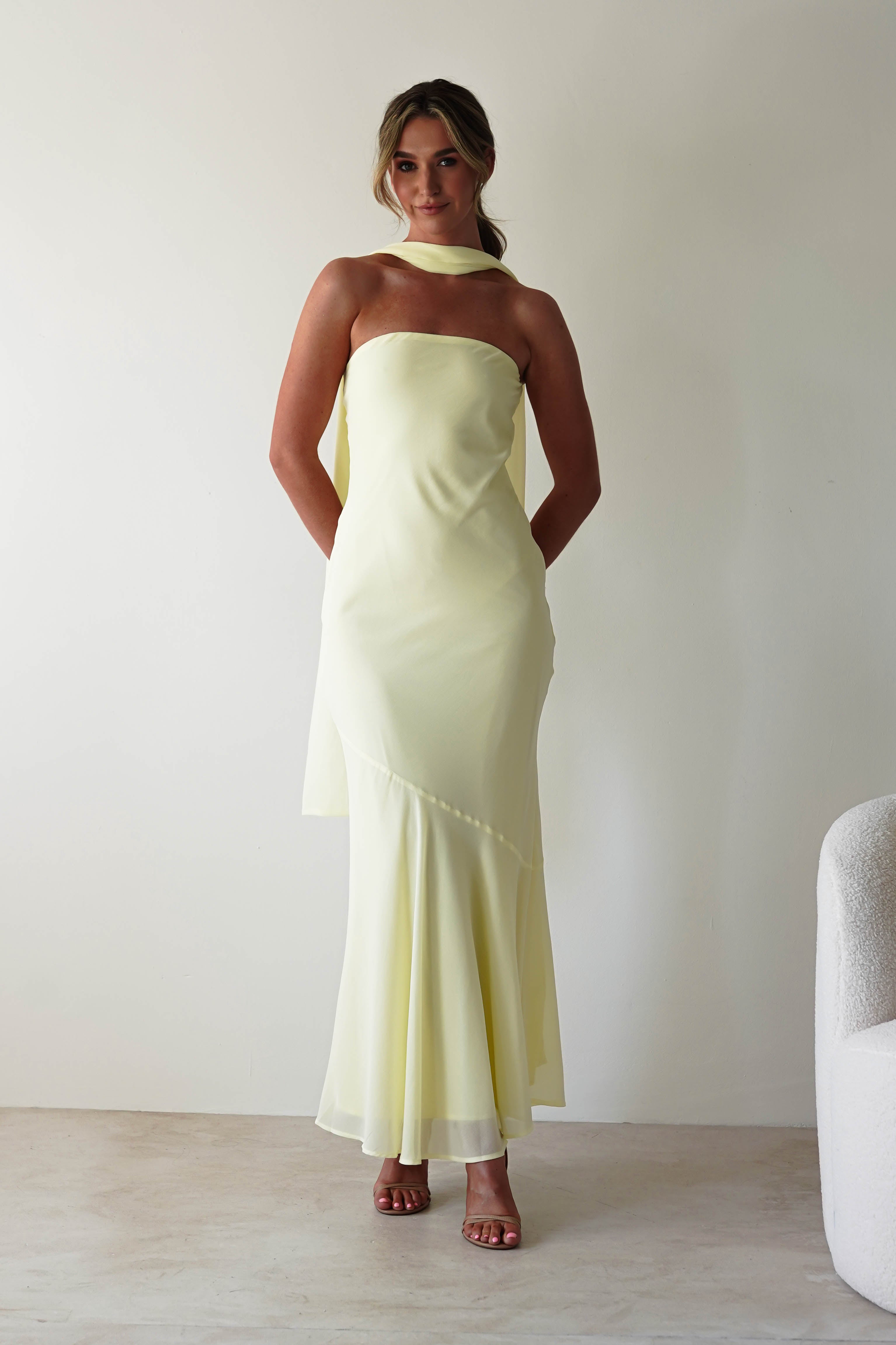 Carli Strapless Chiffon Maxi Dress Yellow | Wedding Guest Dress | Maxi | Chiffon | Oh Hello Clothing