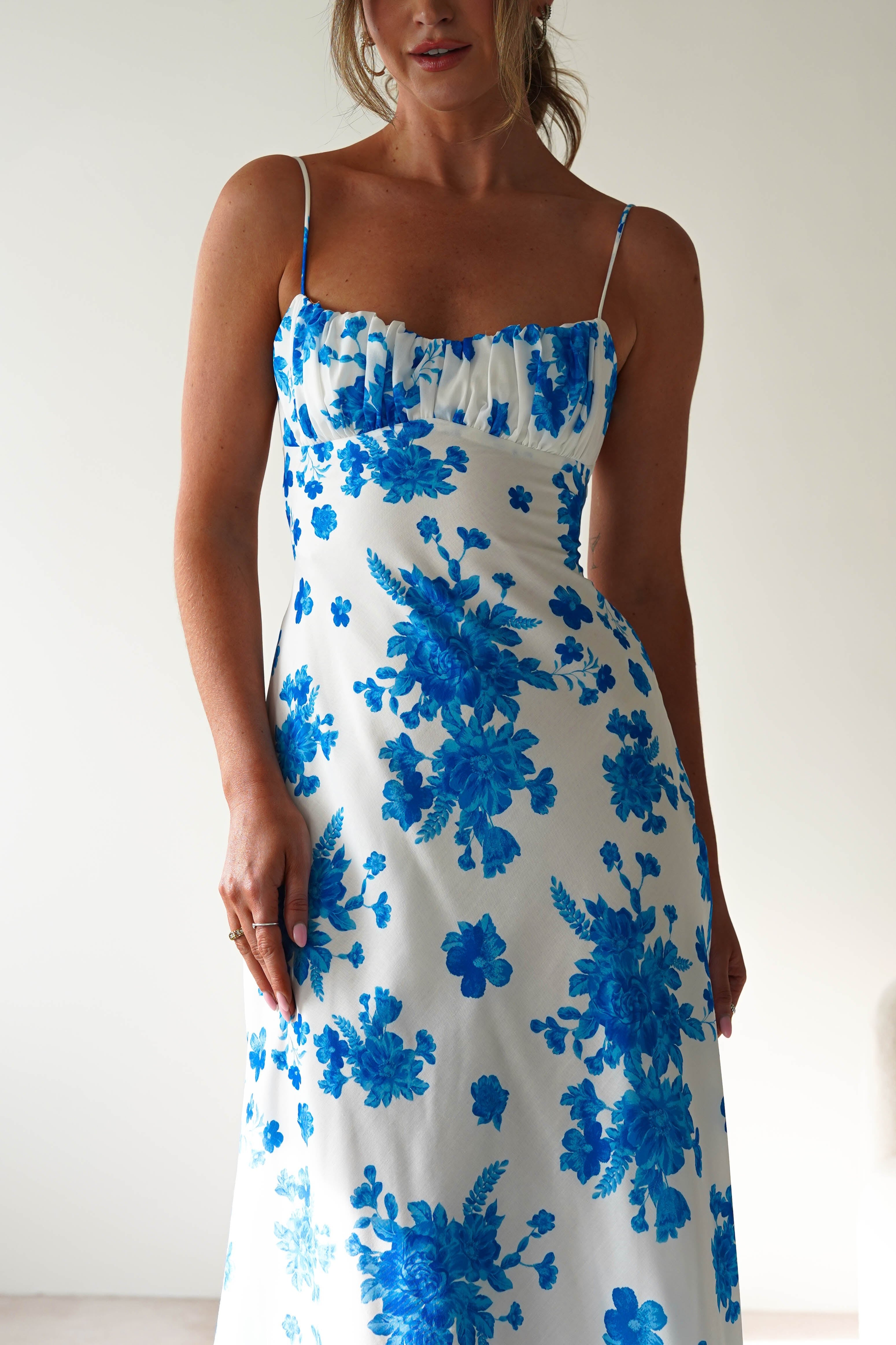 Gina Cotton Floral Maxi Dress Blue/White Print | Wedding Guest Dress | Maxi | Oh Hello Clothing
