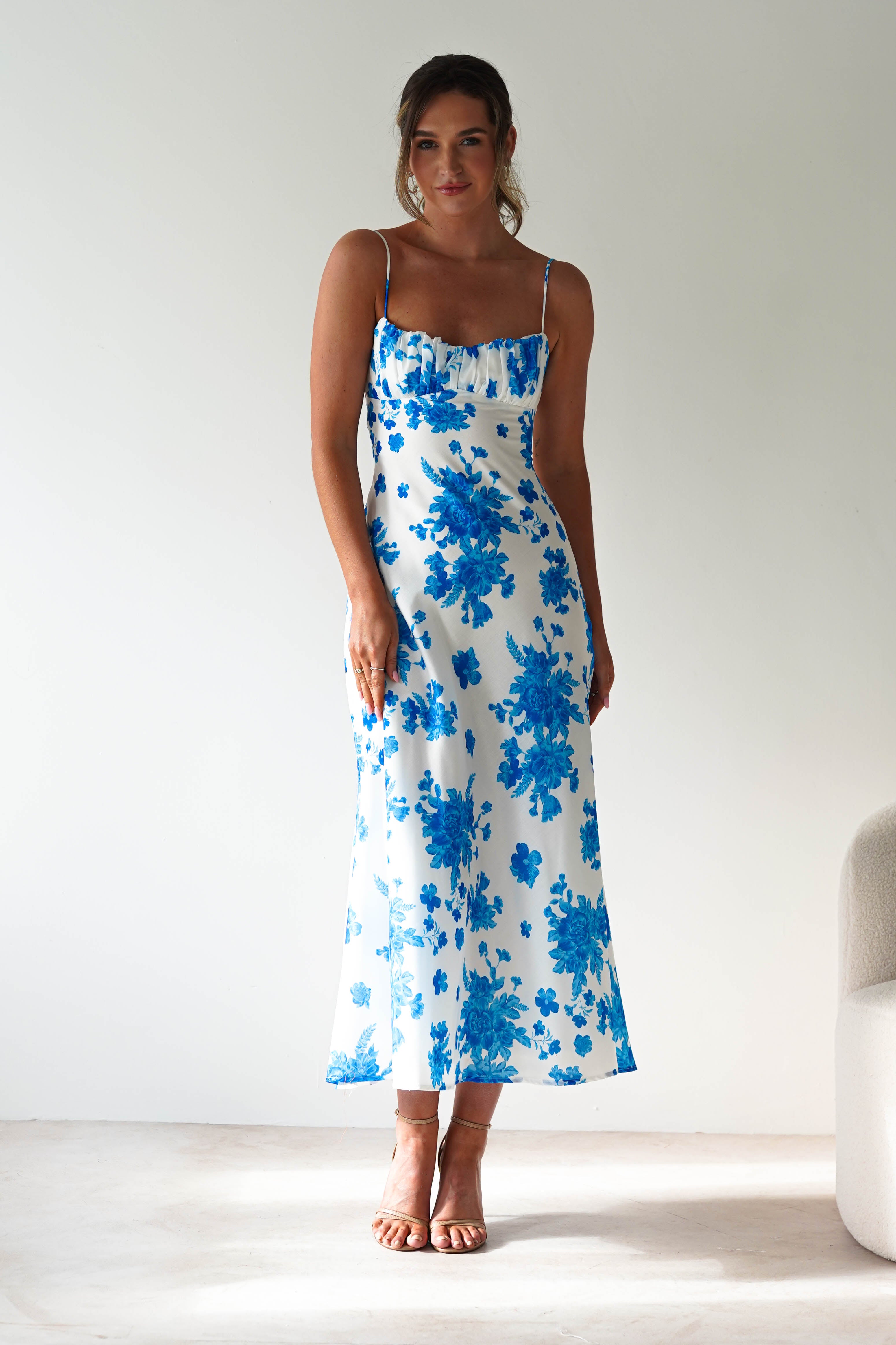 Gina Cotton Floral Maxi Dress Blue/White Print | Wedding Guest Dress | Maxi | Oh Hello Clothing