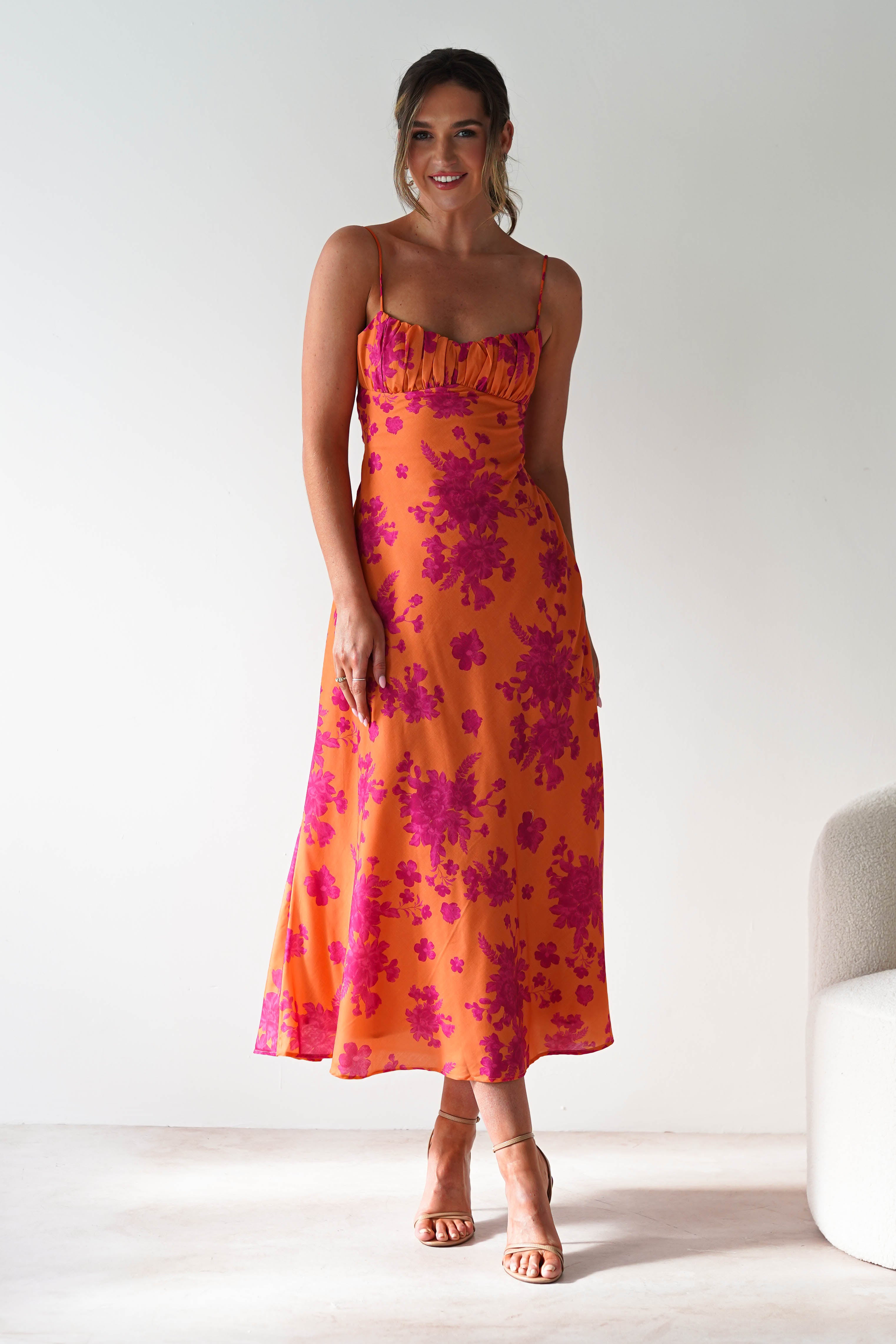 Gina Cotton Floral Maxi Dress Orange/Pink | Wedding Guest Dress | Maxi | Oh Hello Clothing