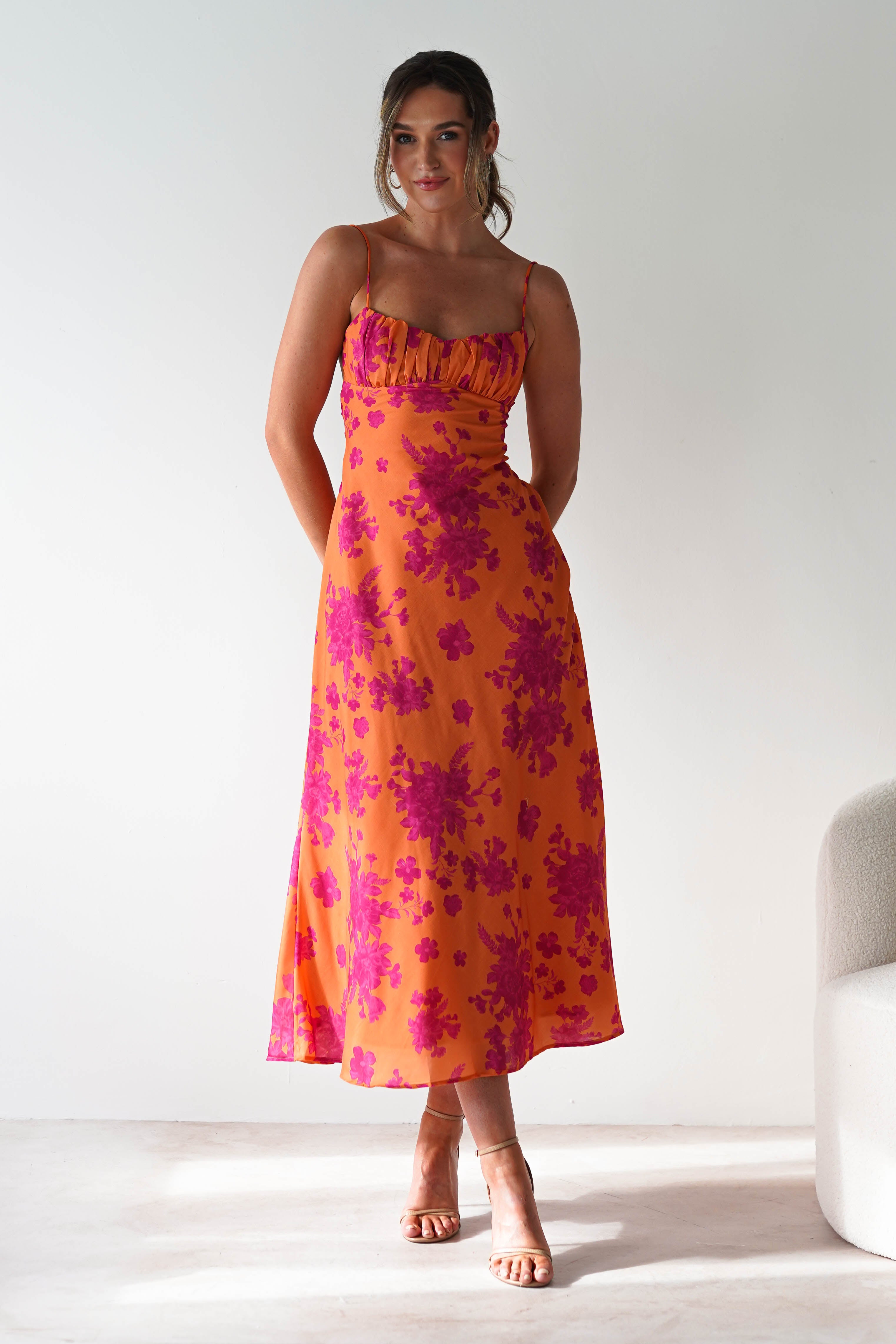 Gina Cotton Floral Maxi Dress Orange/Pink | Wedding Guest Dress | Maxi | Oh Hello Clothing