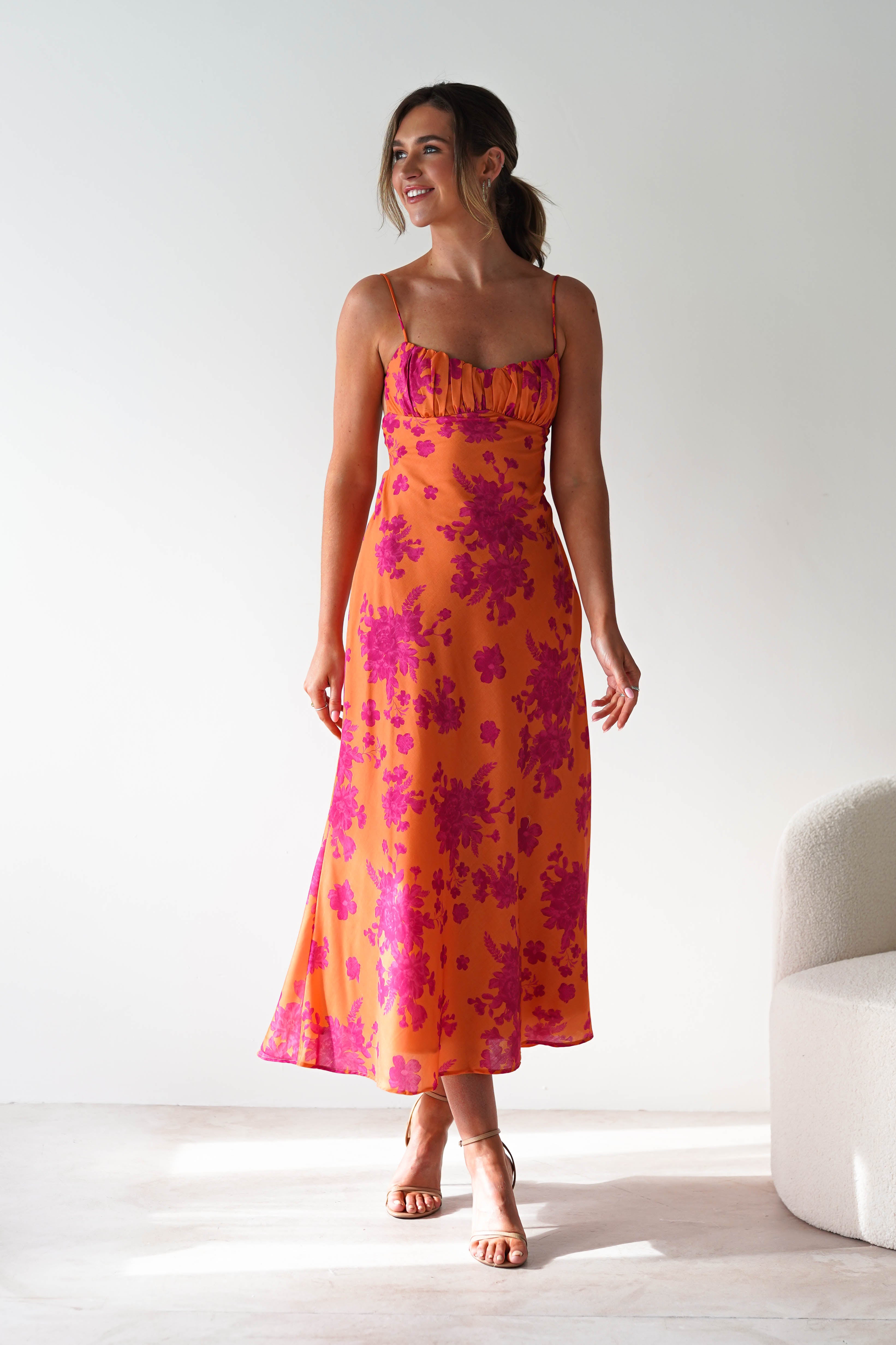 Gina Cotton Floral Maxi Dress Orange/Pink | Wedding Guest Dress | Maxi | Oh Hello Clothing
