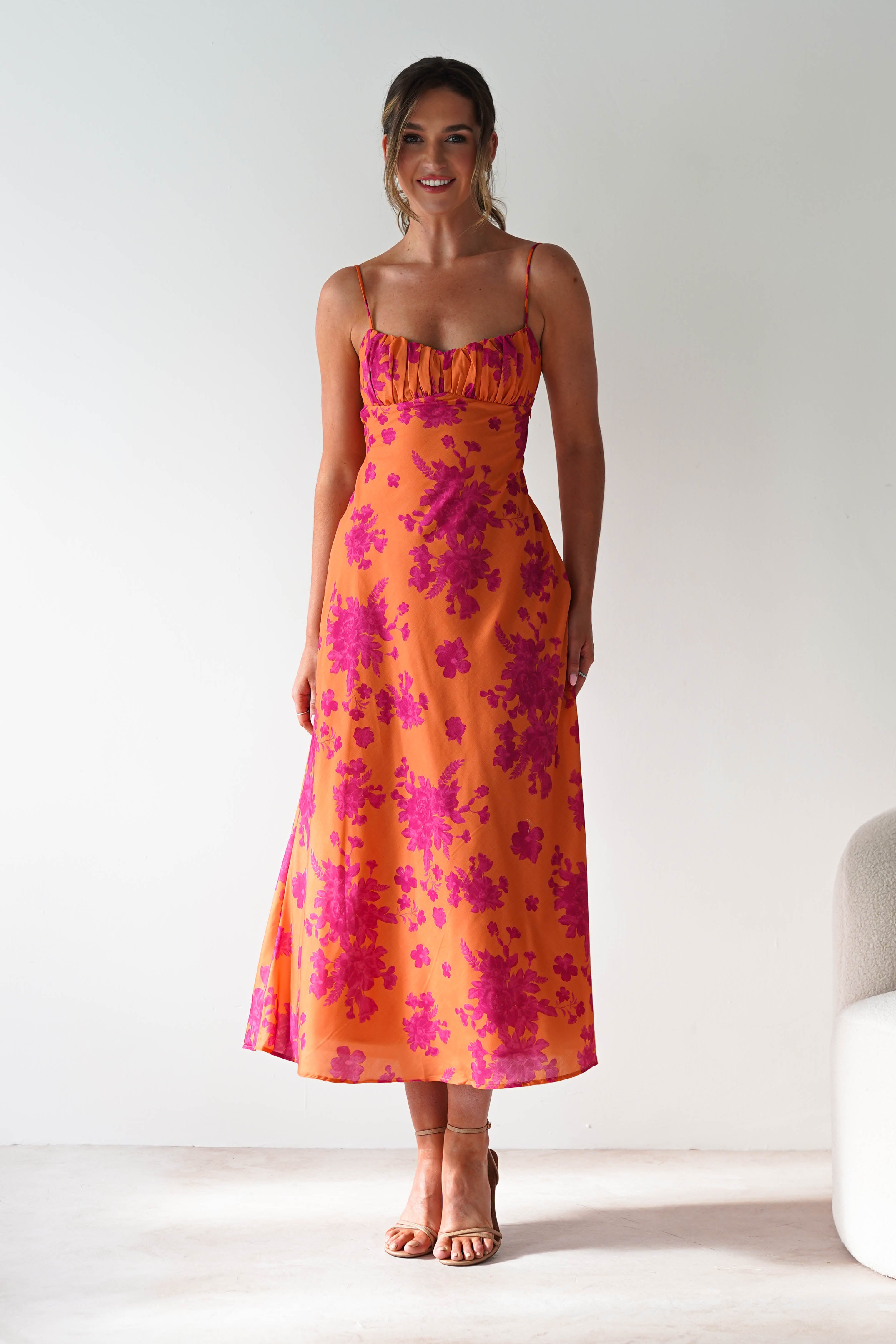 Gina Cotton Floral Maxi Dress Orange/Pink | Wedding Guest Dress | Maxi | Oh Hello Clothing