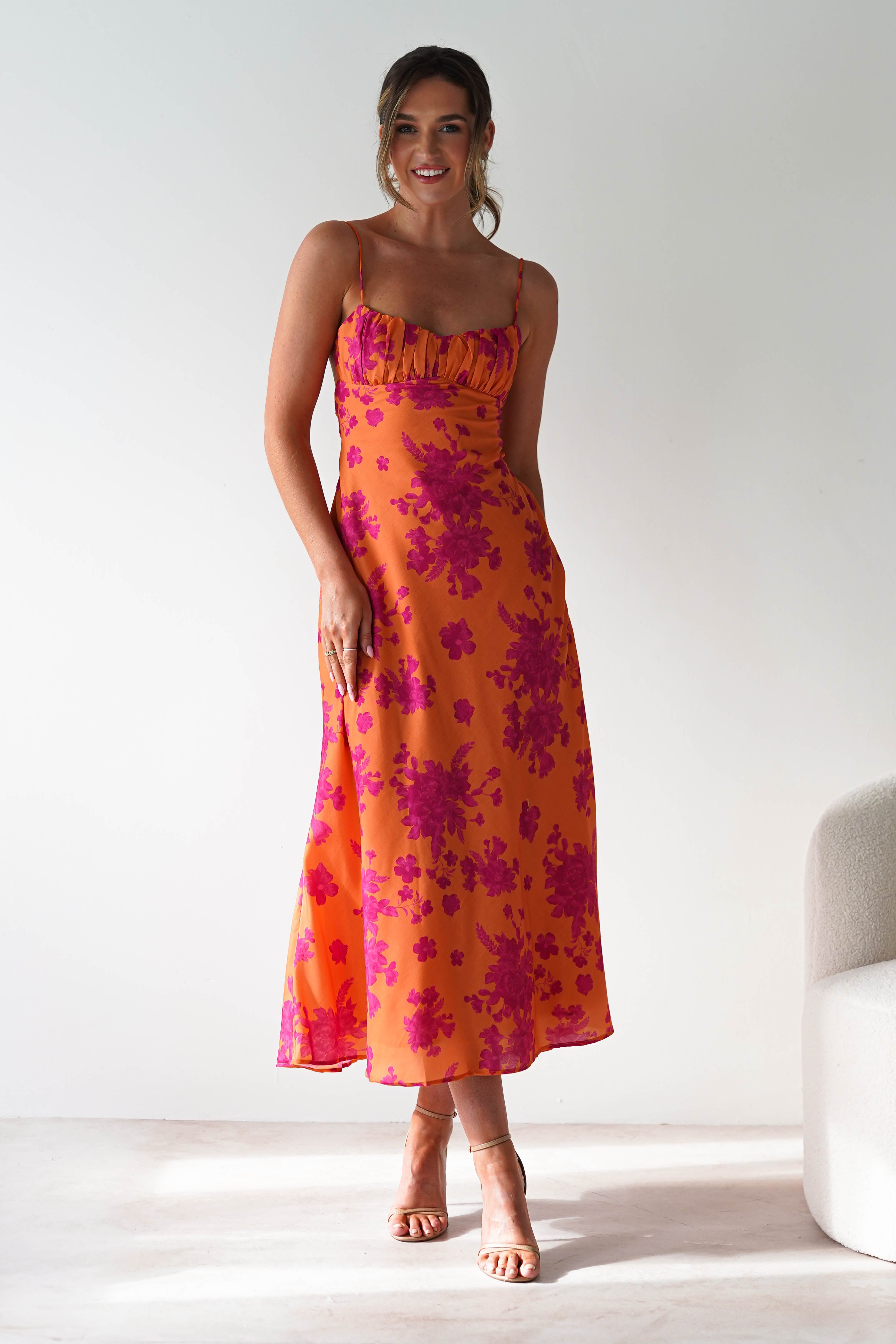 Gina Cotton Floral Maxi Dress Orange/Pink | Wedding Guest Dress | Maxi | Oh Hello Clothing