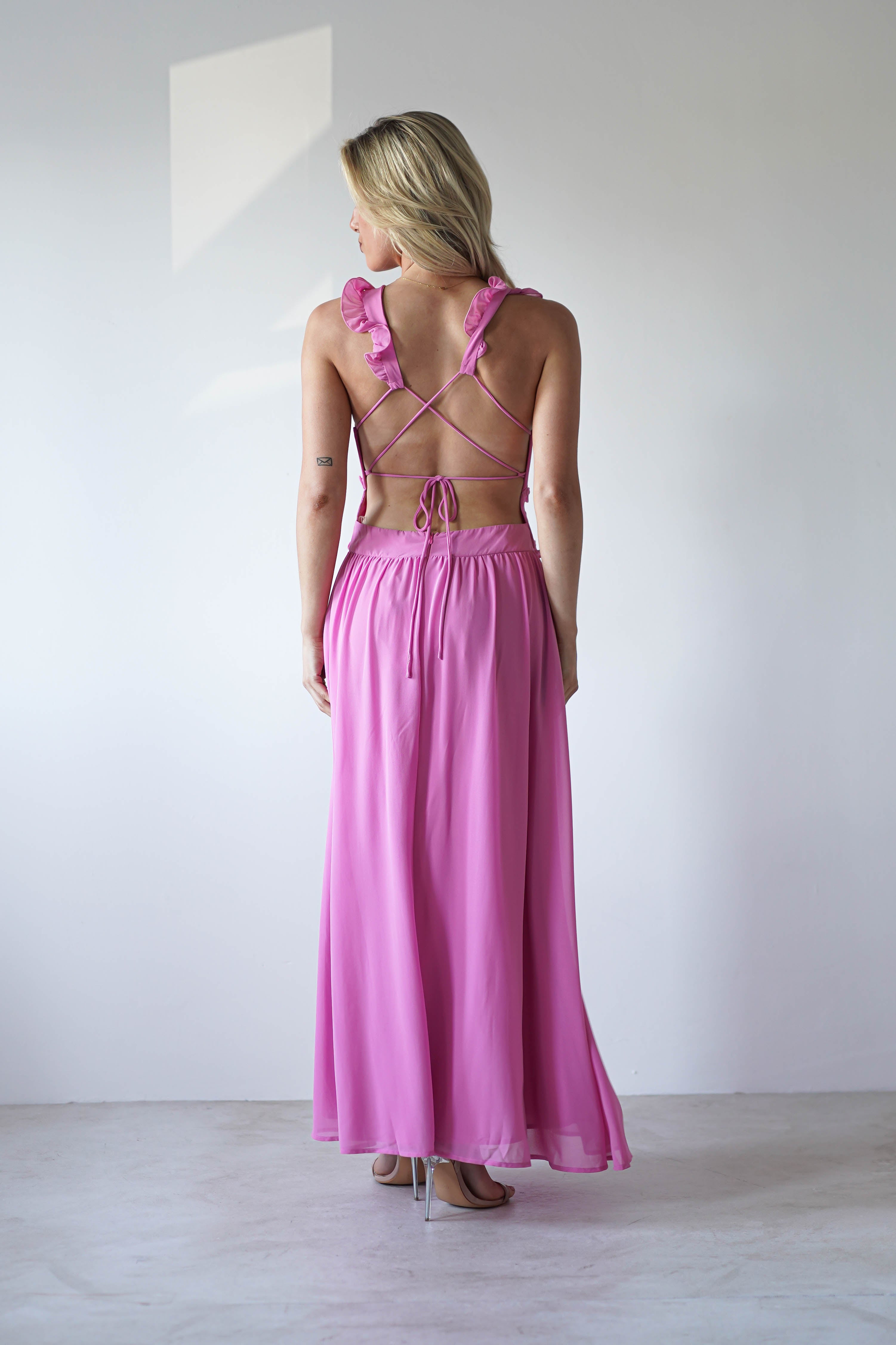 Ellie Ruffle Detail Maxi Dress Pink | Wedding Guest Dress | Maxi | Oh Hello Clothing