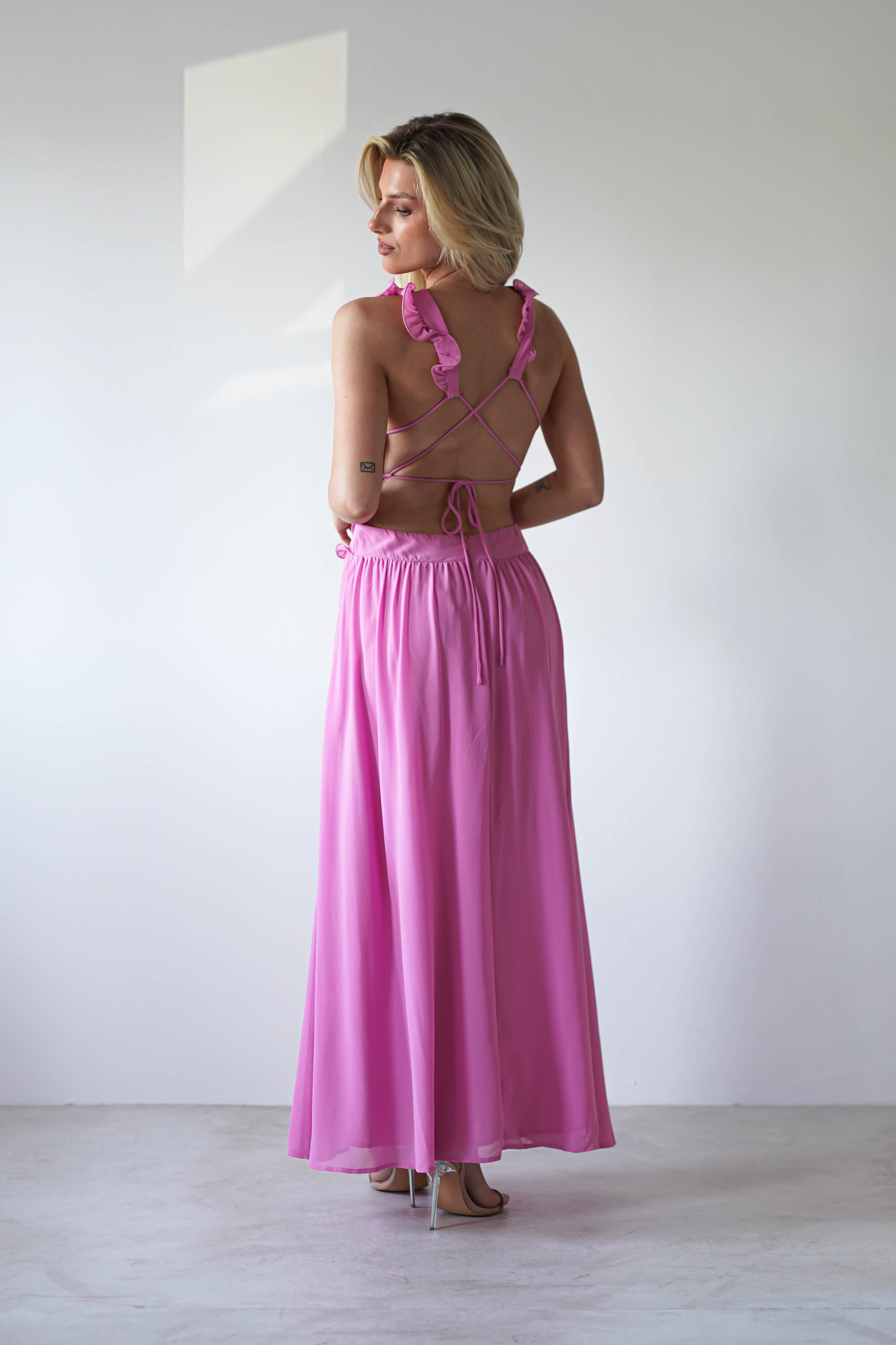 Ellie Ruffle Detail Maxi Dress Pink | Wedding Guest Dress | Maxi | Oh Hello Clothing