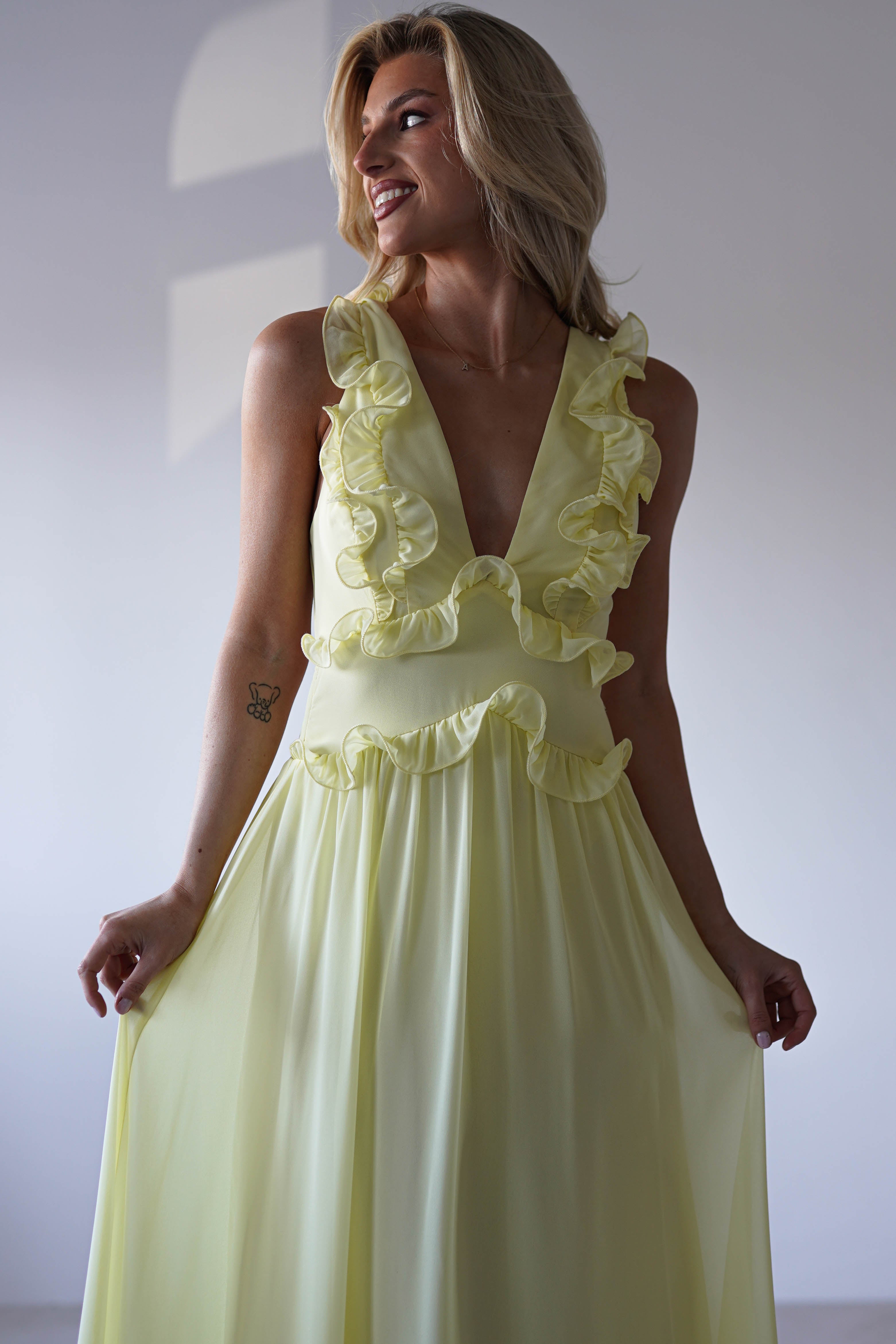 Ellie Ruffle Detail Maxi Dress Yellow | Wedding Guest Dress | Maxi | Oh Hello Clothing