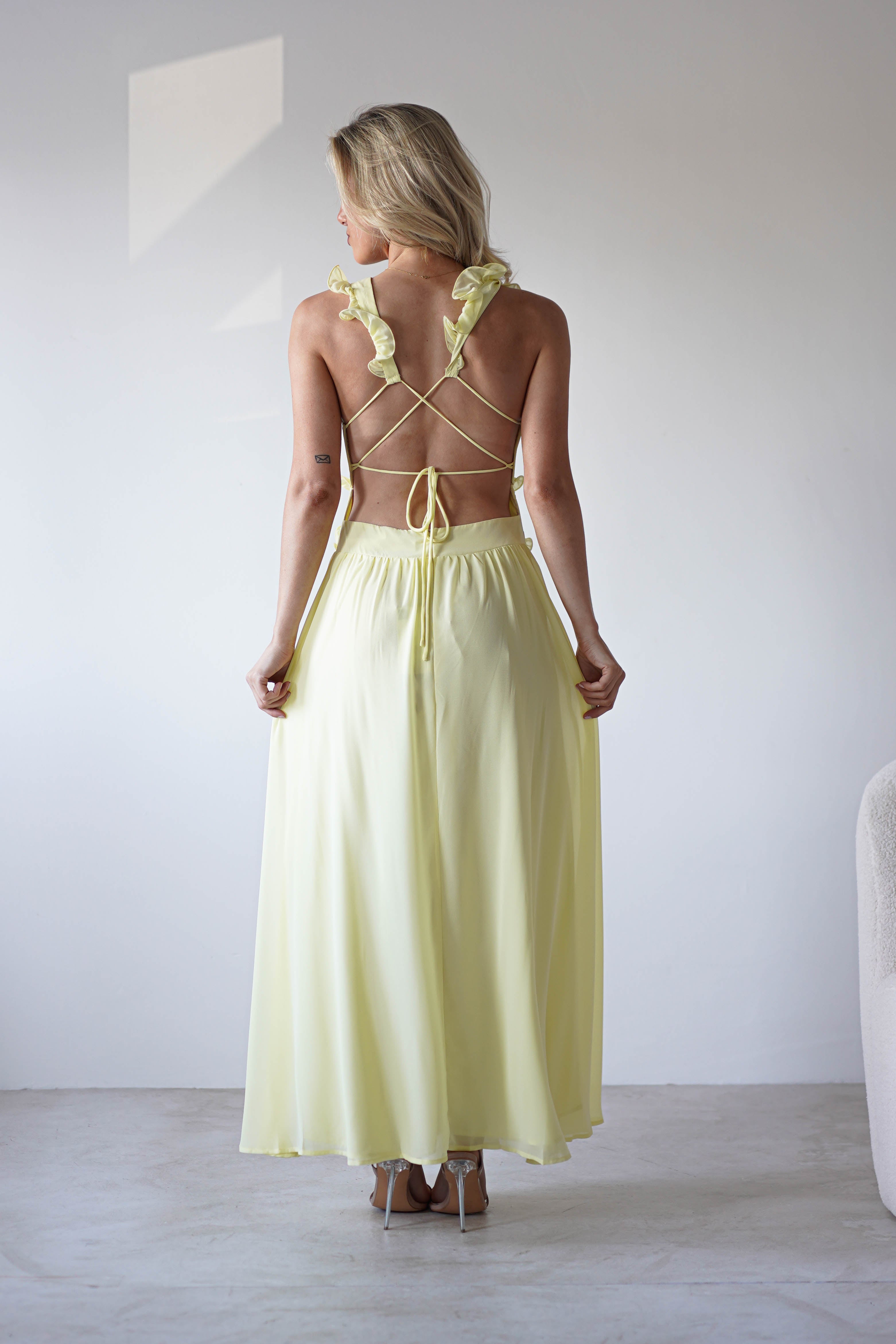 Ellie Ruffle Detail Maxi Dress Yellow | Wedding Guest Dress | Maxi | Oh Hello Clothing