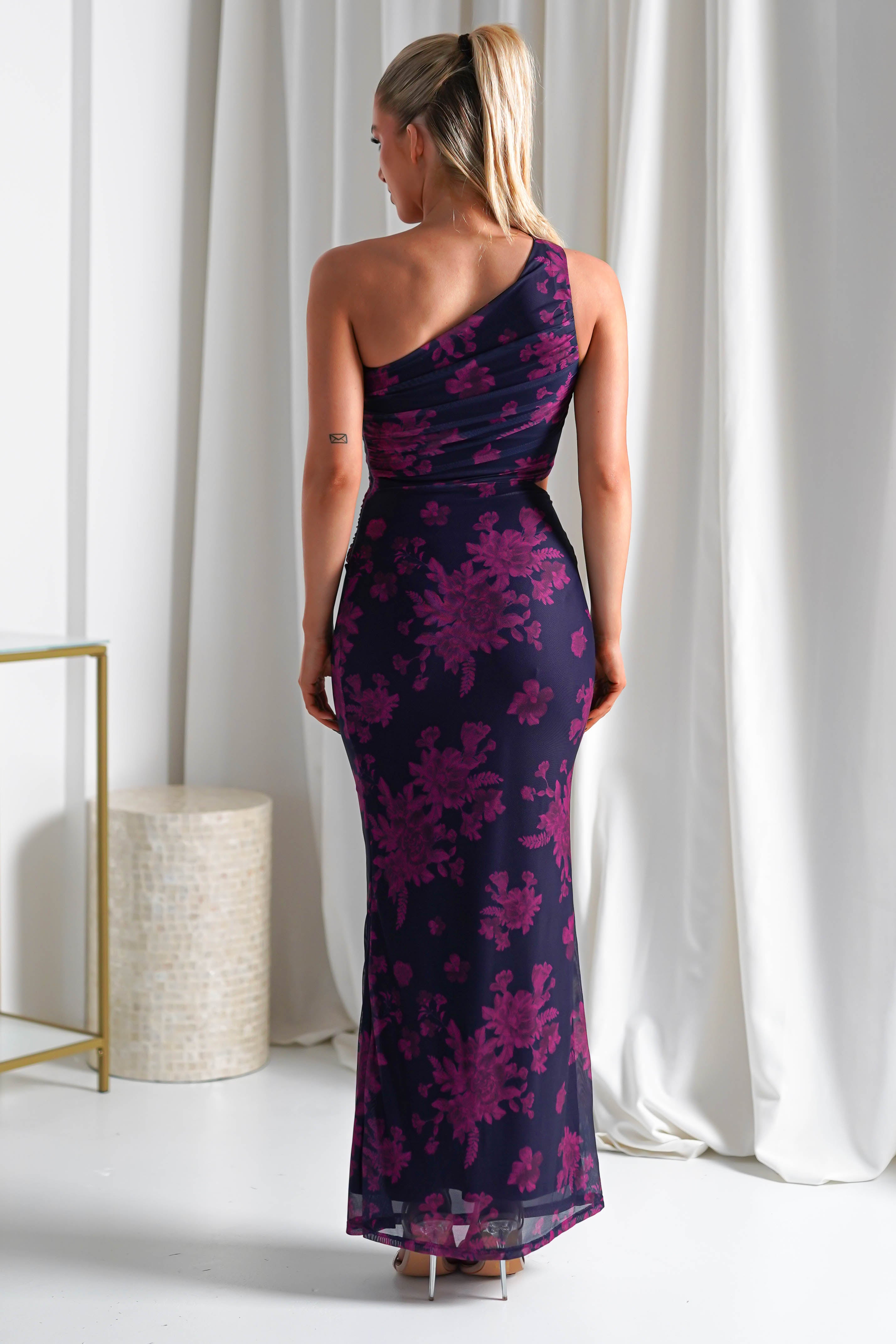 Petra Bodycon Printed Maxi Dress Grape | Wedding Guest Dress | Bodycon | Maxi | Oh Hello Clothing