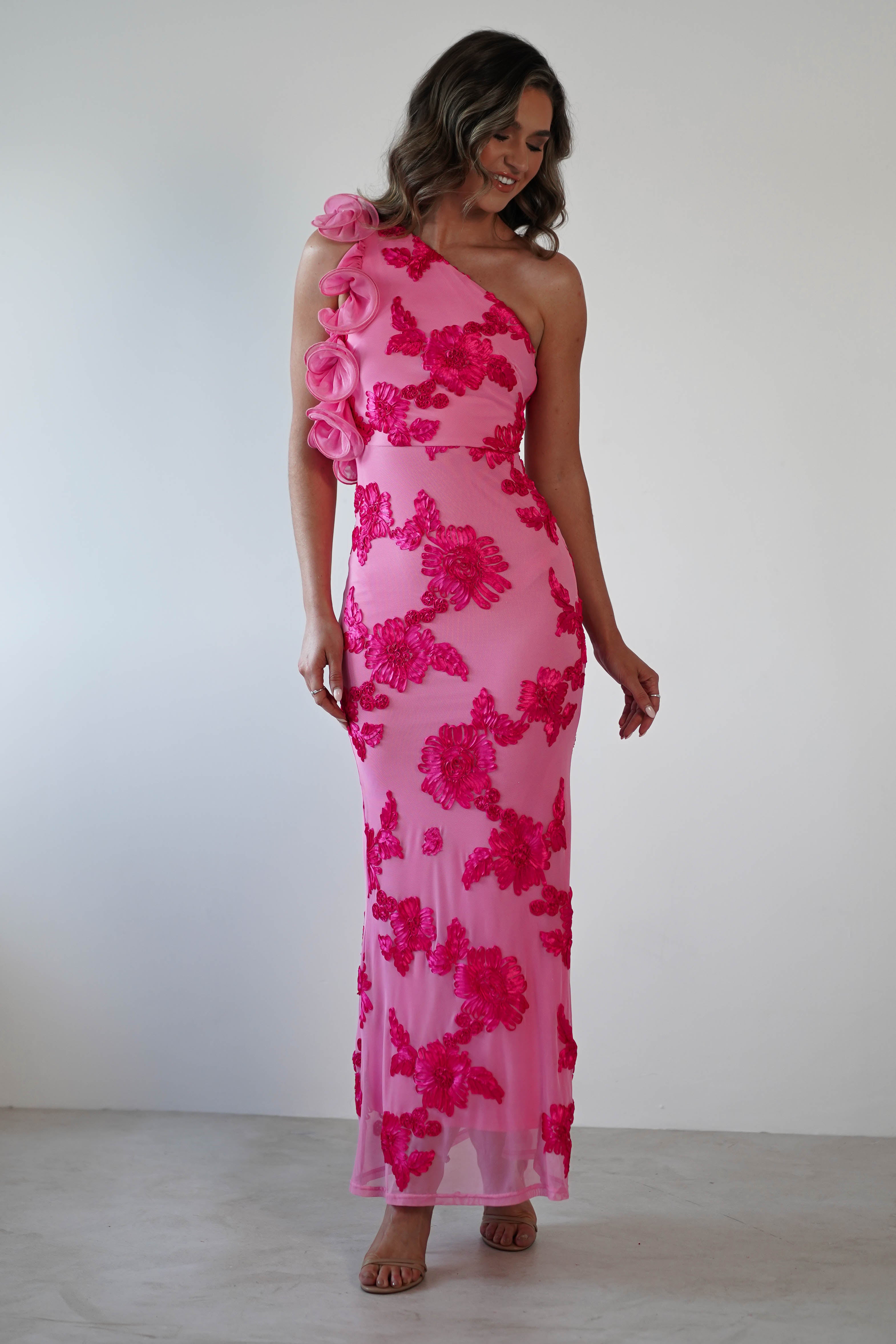 Sydney Bodycon Maxi Dress Pink Print | Wedding Guest Dress | Bodycon | Maxi | Oh Hello Clothing