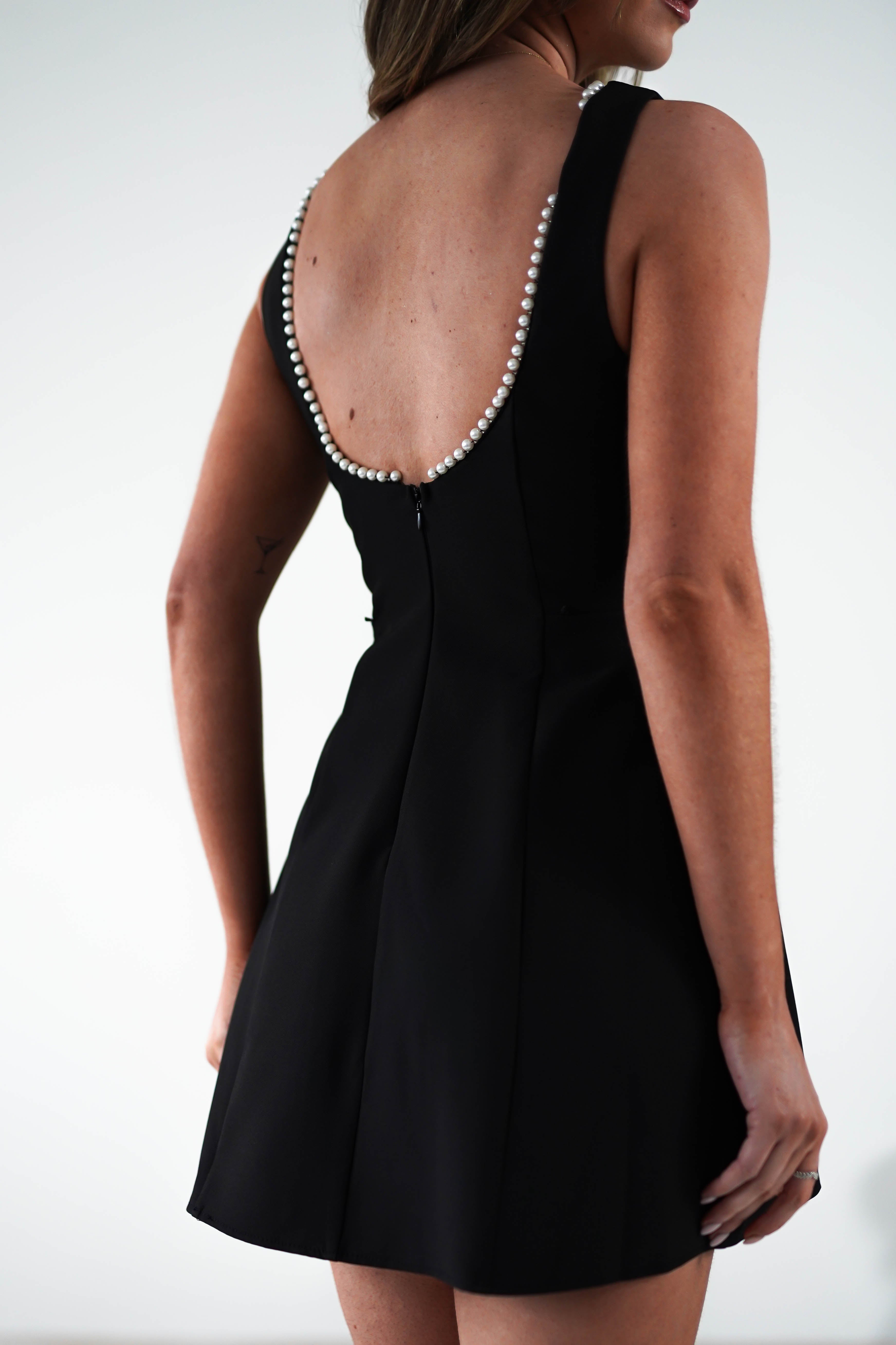 Maria Pearl Bow Detail Mini Dress Black | Wedding Guest Dress | Oh Hello Clothing