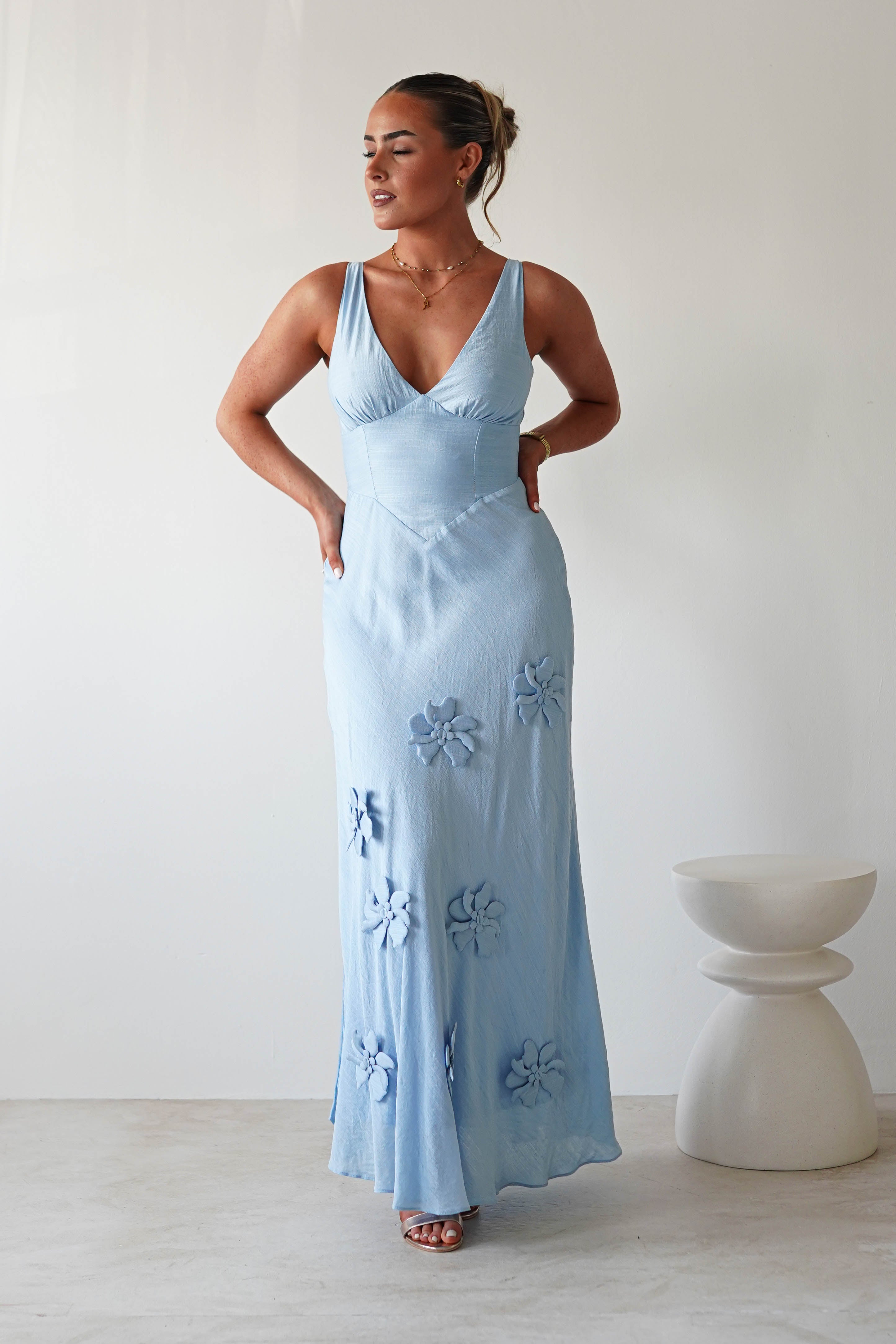 Hailey Cotton Floral Detail Maxi Blue | Wedding Guest Dress | Maxi | Oh Hello Clothing