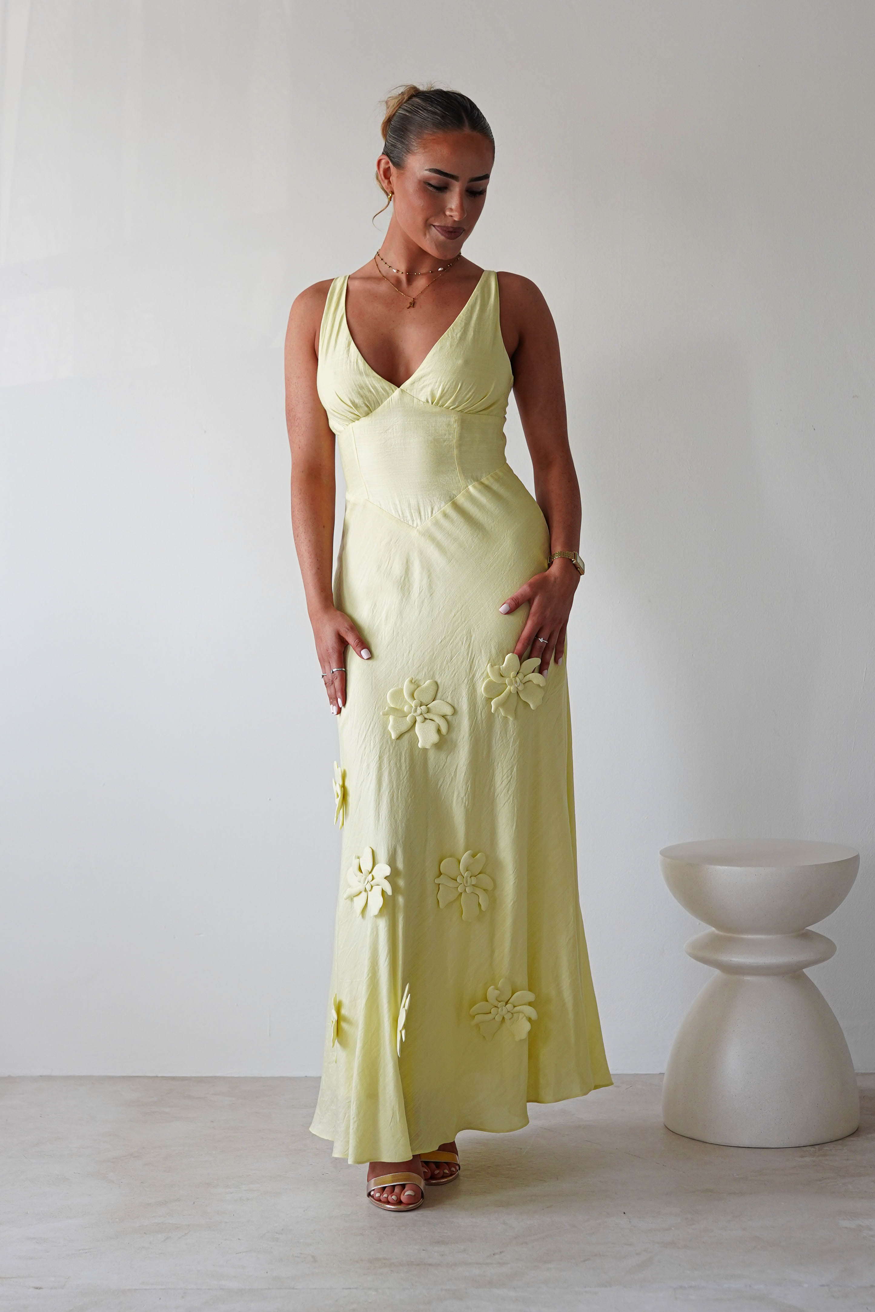 Hailey Cotton Floral Detail Maxi Yellow | Wedding Guest Dress | Maxi | Oh Hello Clothing