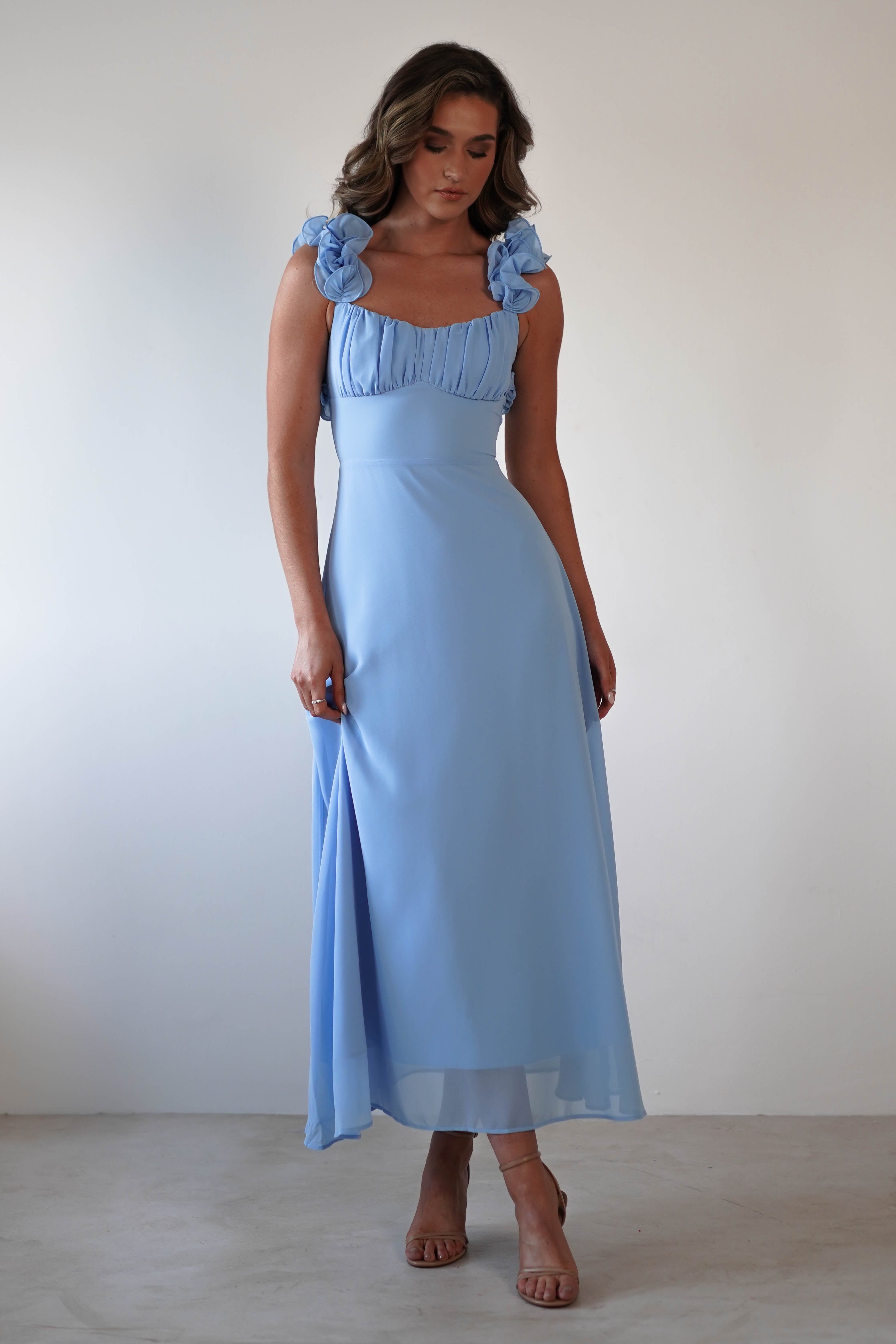 Sadie Ruffle Sleeve Maxi Dress Blue | Wedding Guest Dress | Maxi | Oh Hello Clothing