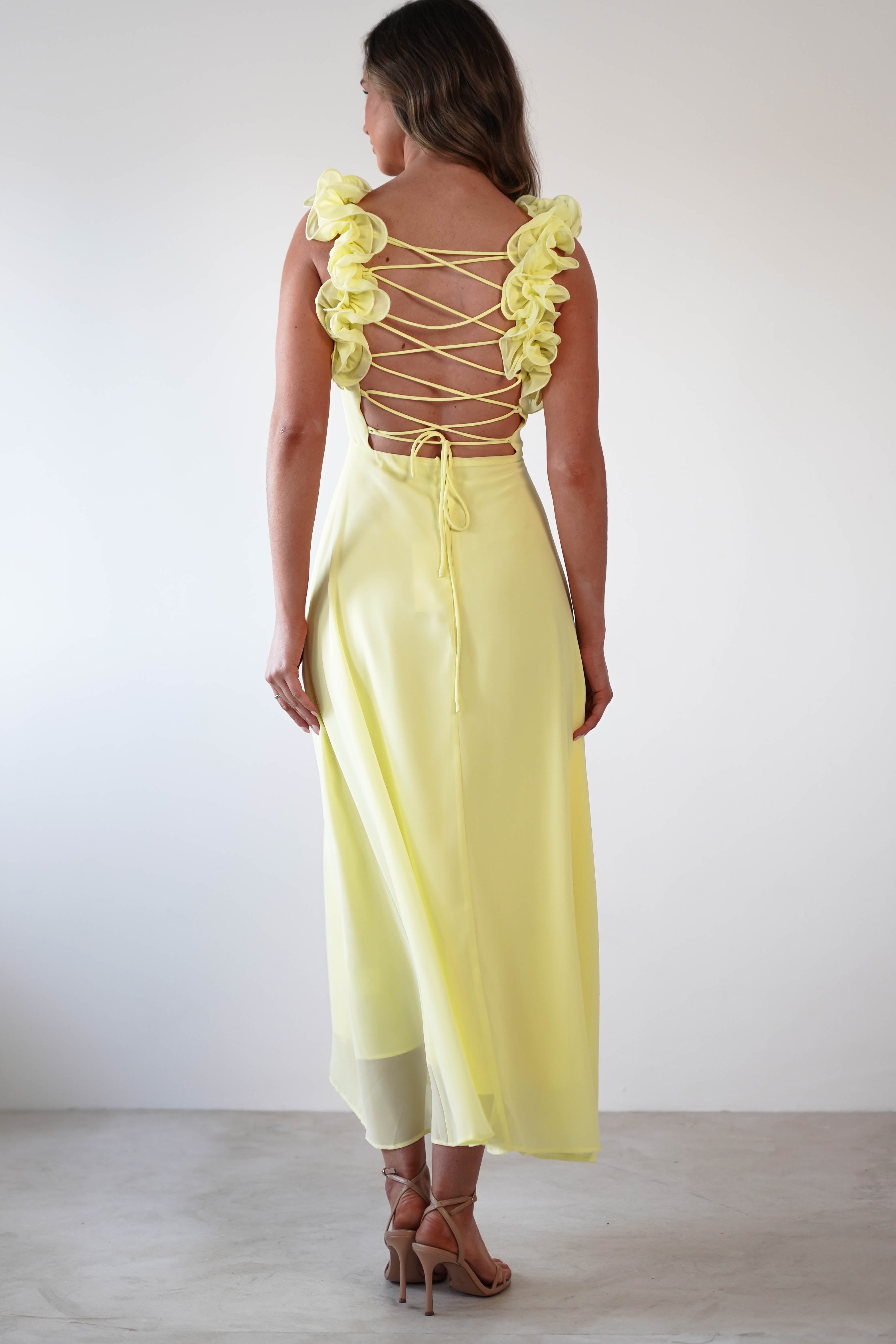 Sadie Ruffle Sleeve Maxi Dress Yellow | Wedding Guest Dress | Maxi | Oh Hello Clothing