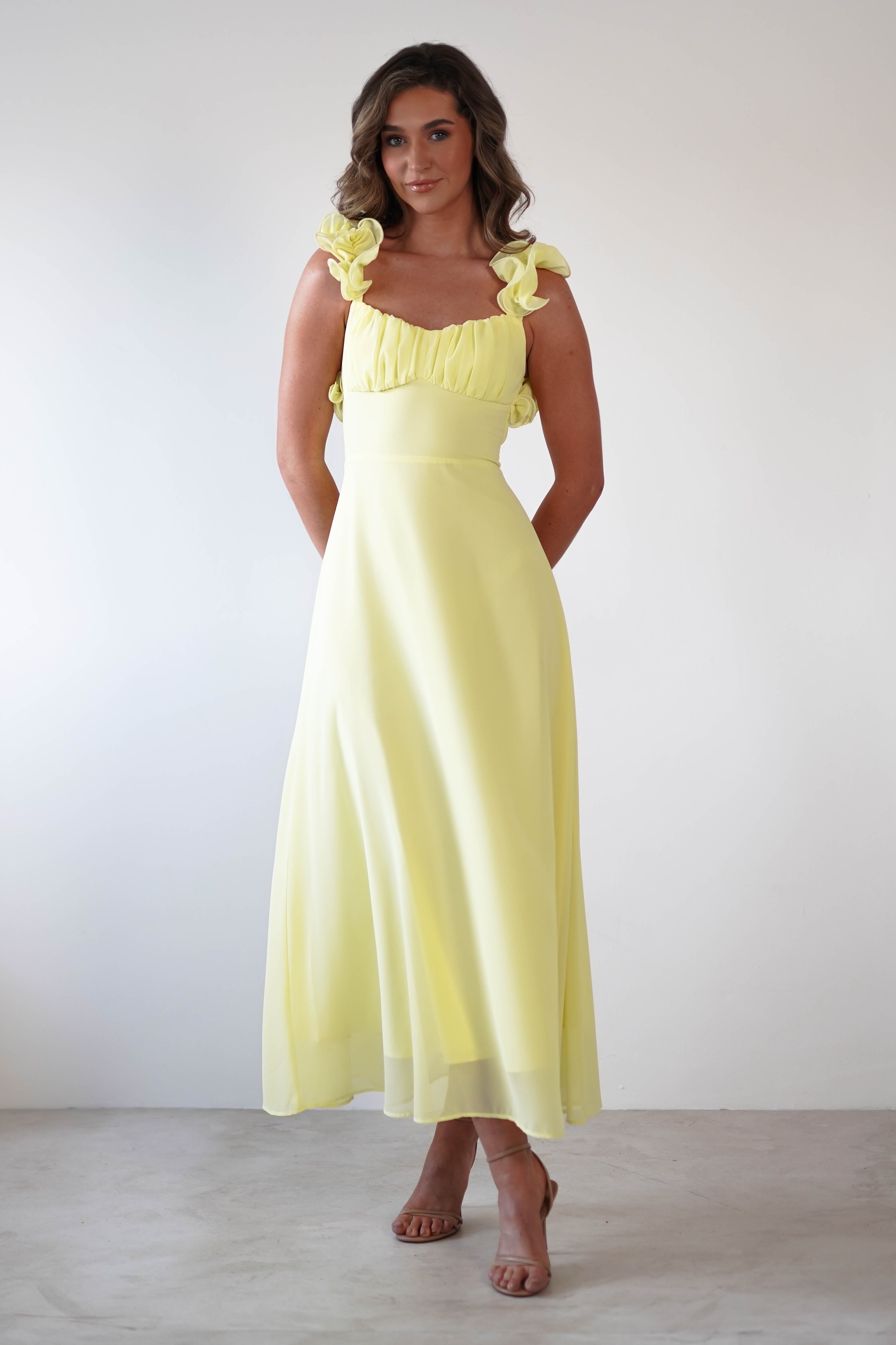 Sadie Ruffle Sleeve Maxi Dress Yellow | Wedding Guest Dress | Maxi | Oh Hello Clothing