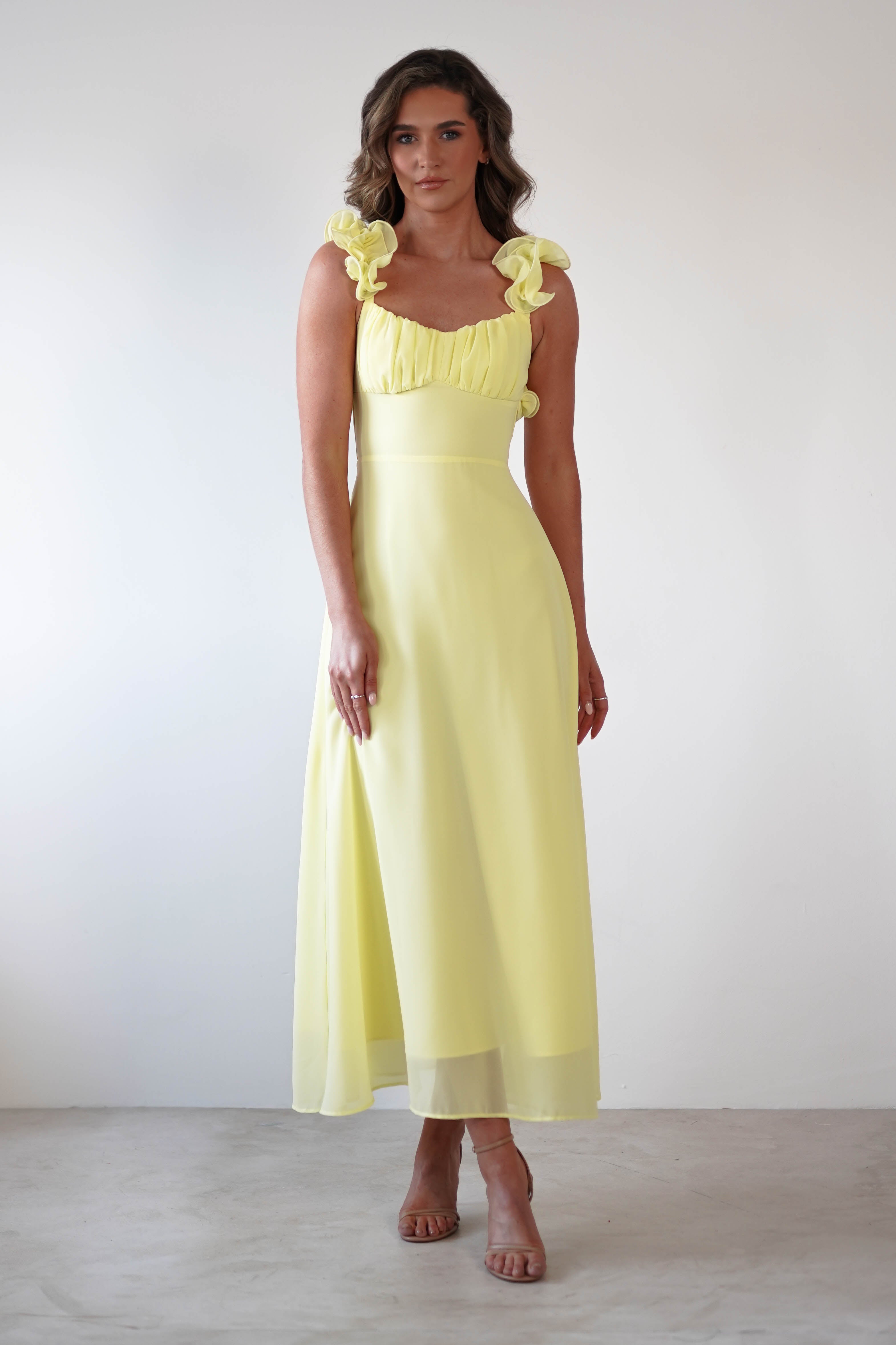 Sadie Ruffle Sleeve Maxi Dress Yellow | Wedding Guest Dress | Maxi | Oh Hello Clothing