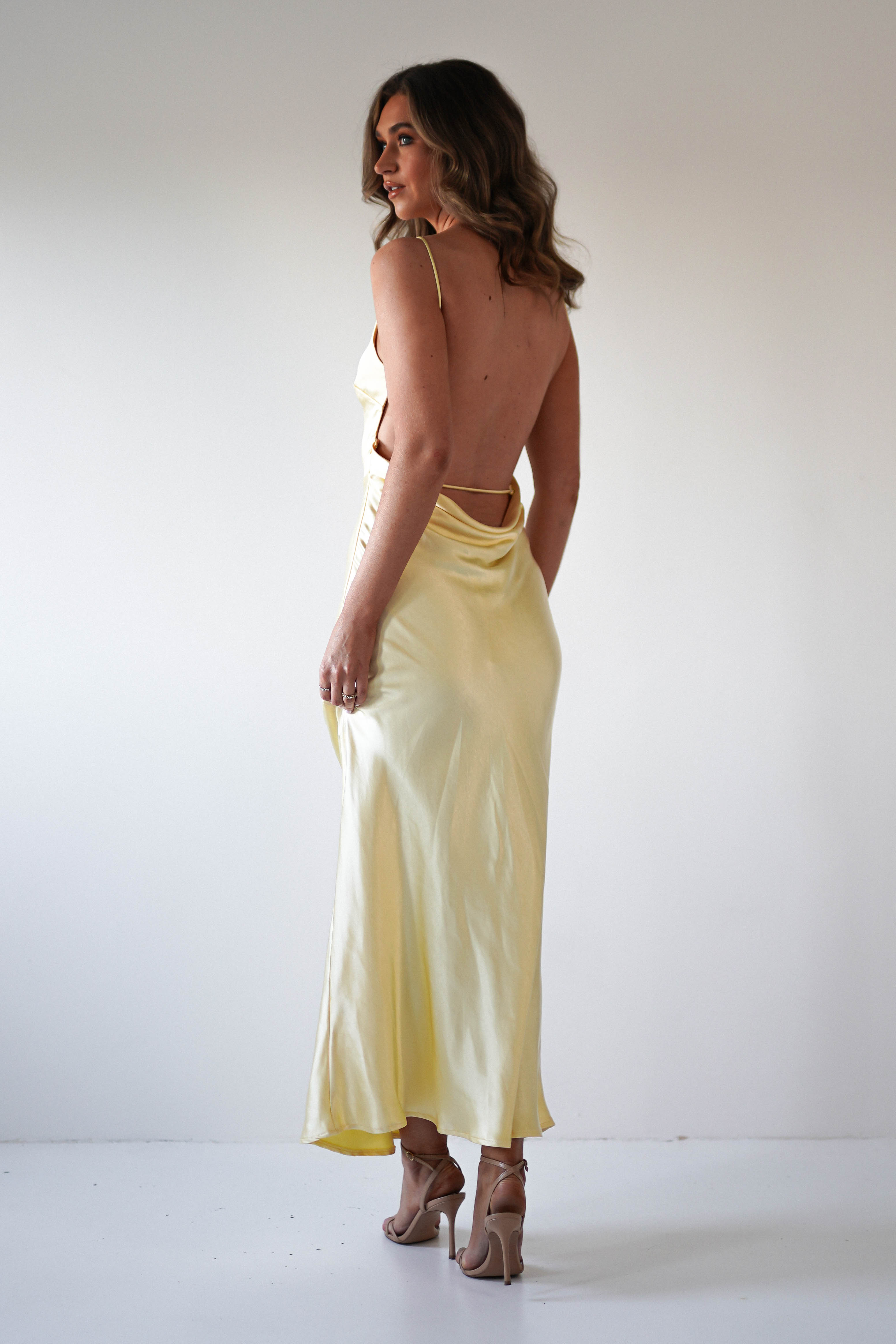 Bayleigh Soft Satin Maxi Dress Yellow | Wedding Guest Dress | Maxi | Satin | Oh Hello Clothing