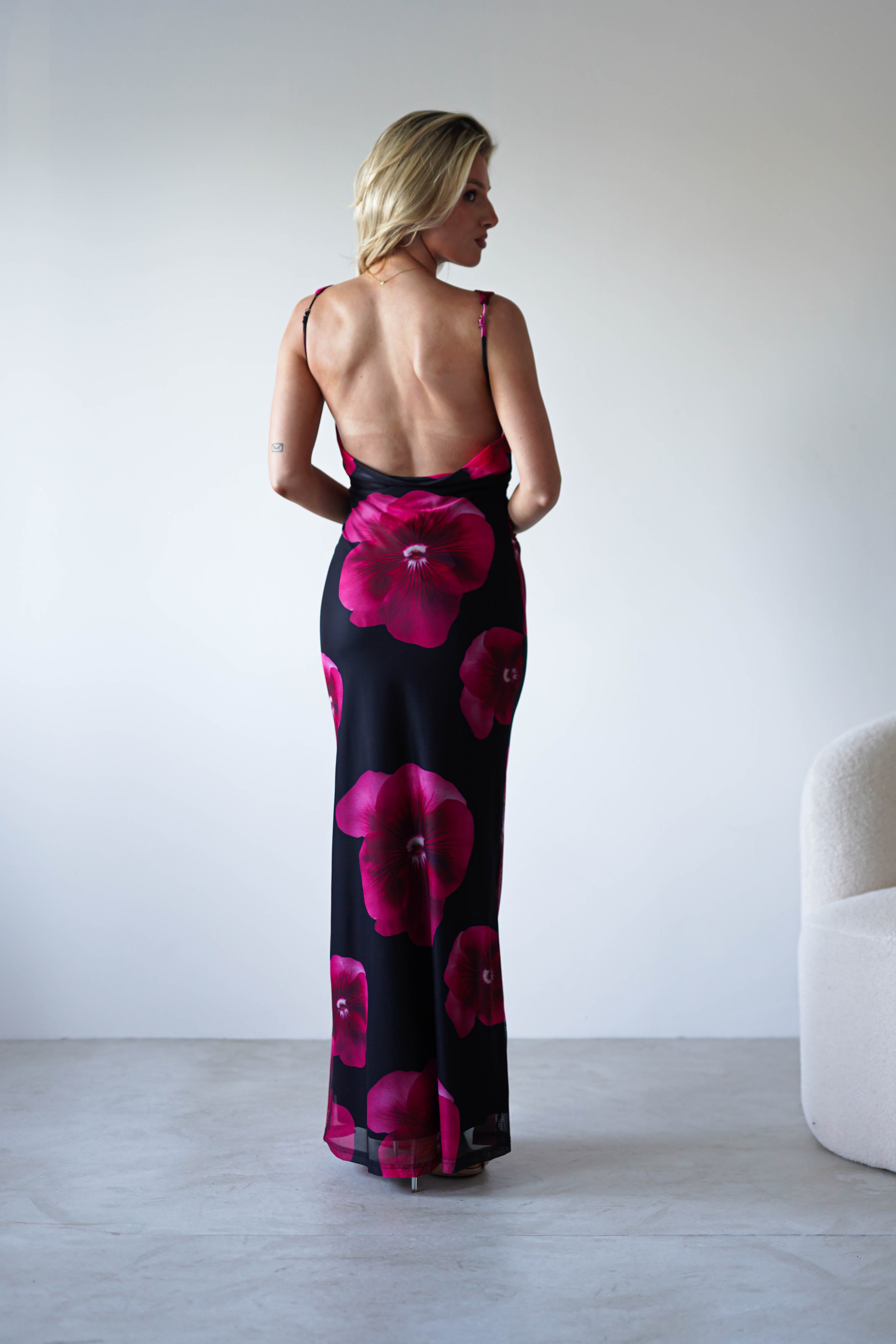 Nakita Mesh Floral Print Maxi Dress Black | Wedding Guest Dress | Maxi | Mesh | Oh Hello Clothing