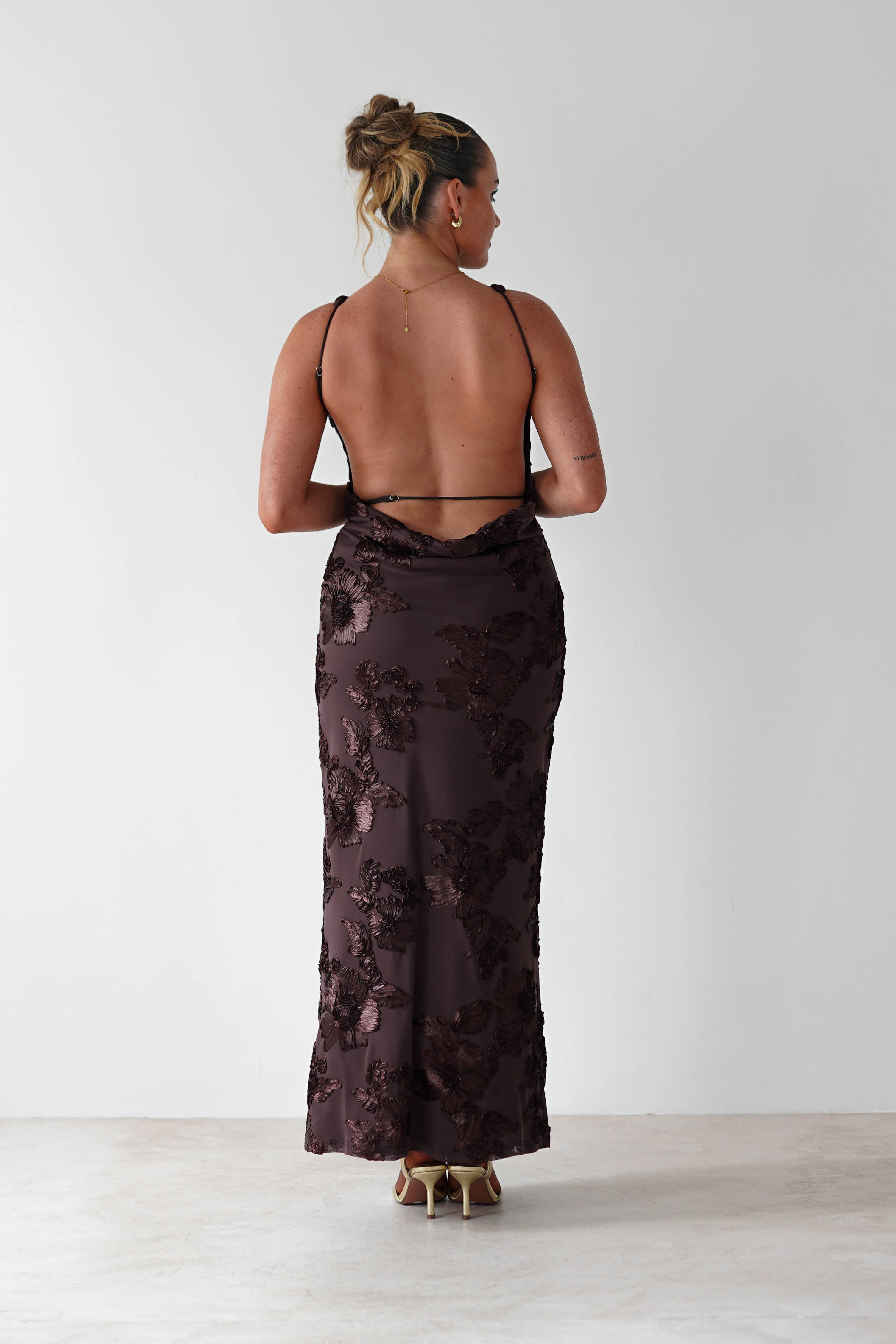 Demi Floral Textured Maxi Dress Brown | Wedding Guest Dress | Maxi | Oh Hello Clothing