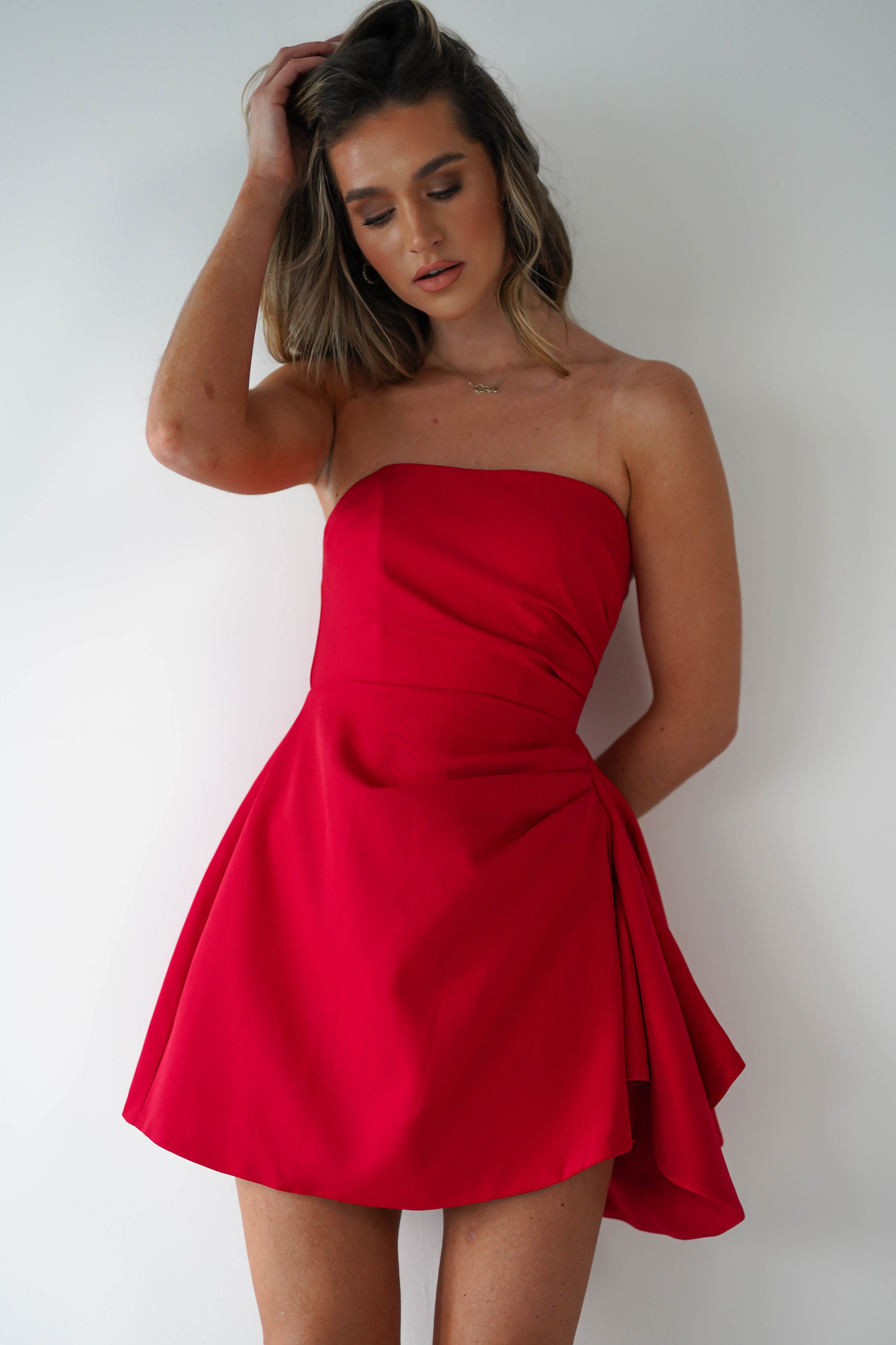 Quinta Strapless Mini Dress Red | Wedding Guest Dress | Oh Hello Clothing