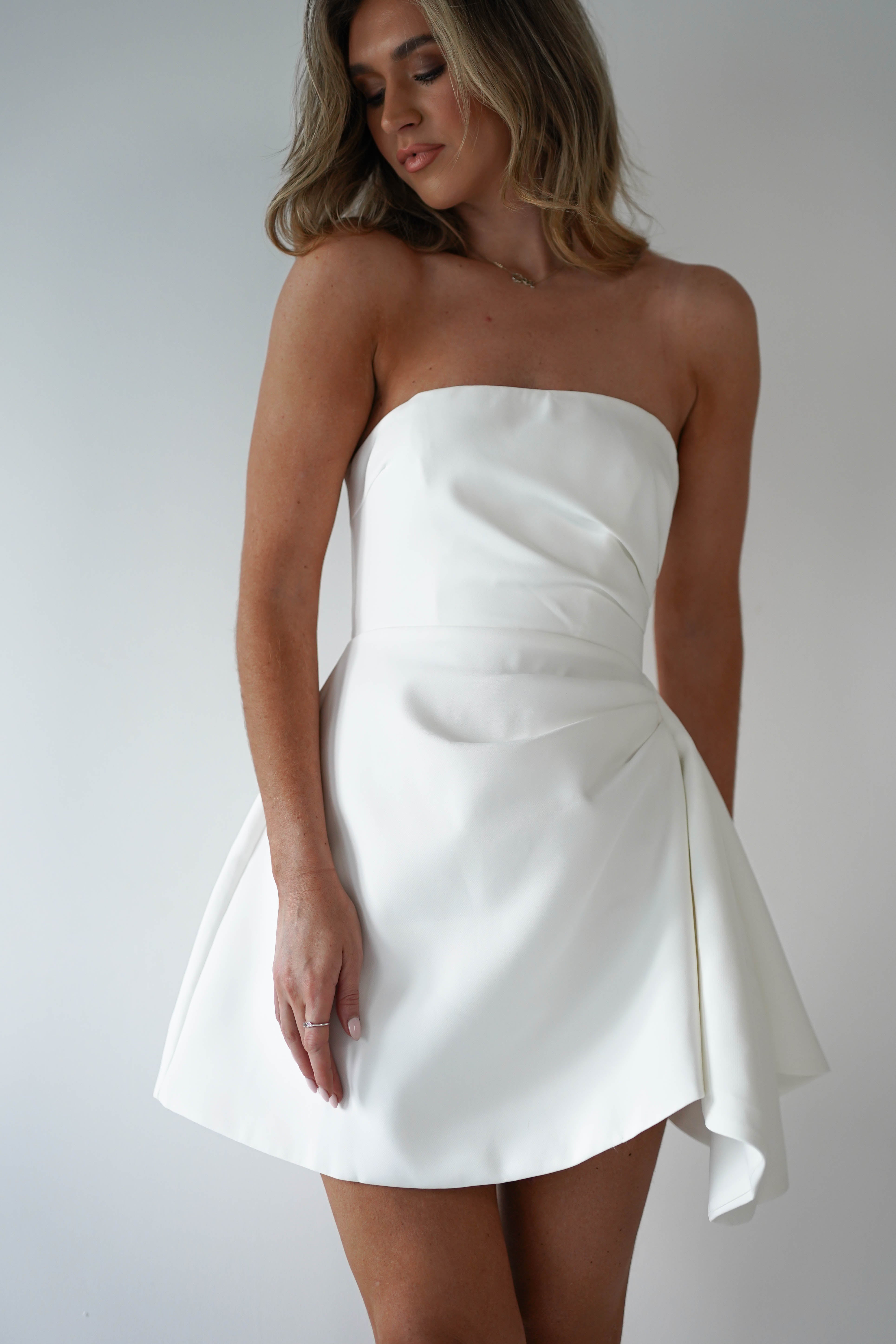 Quinta Strapless Mini Dress | White | Graduation | Bride To Be Hen Dress | Oh Hello Clothing