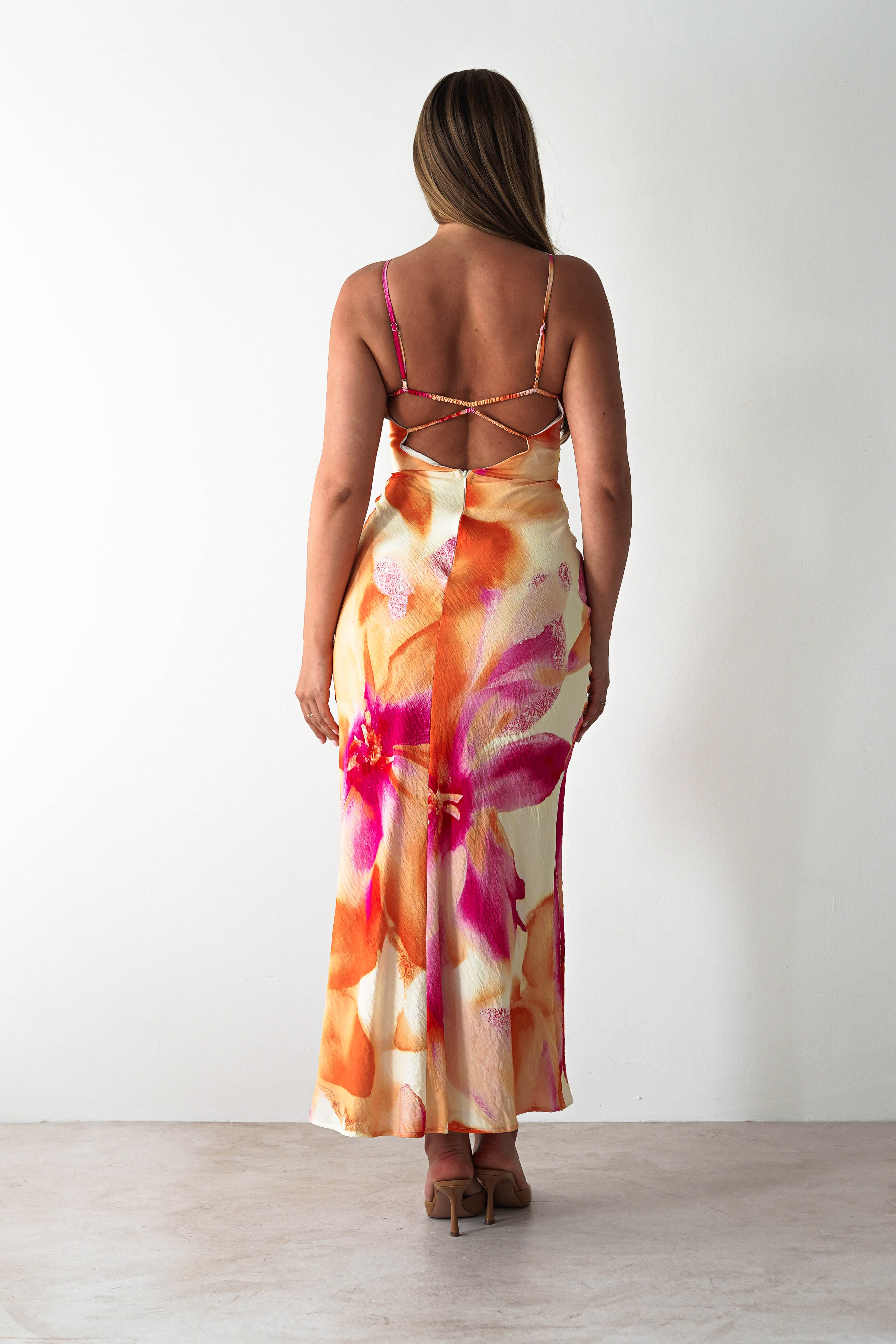 Ellarose Square Neck Maxi Dress Orange/Pink | Wedding Guest Dress | Square Neck | Maxi | Oh Hello Clothing