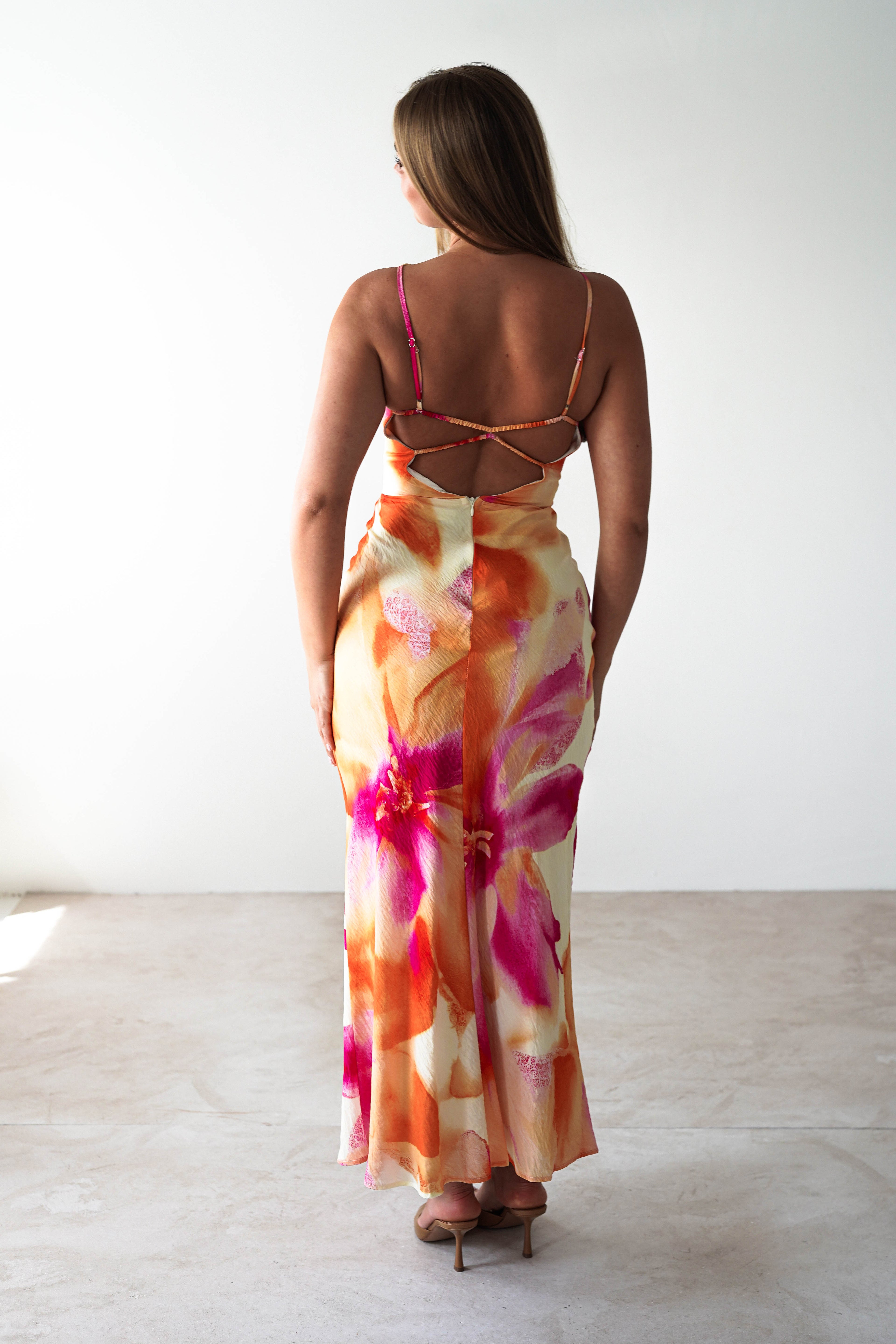 Ellarose Square Neck Maxi Dress Orange/Pink | Wedding Guest Dress | Square Neck | Maxi | Oh Hello Clothing