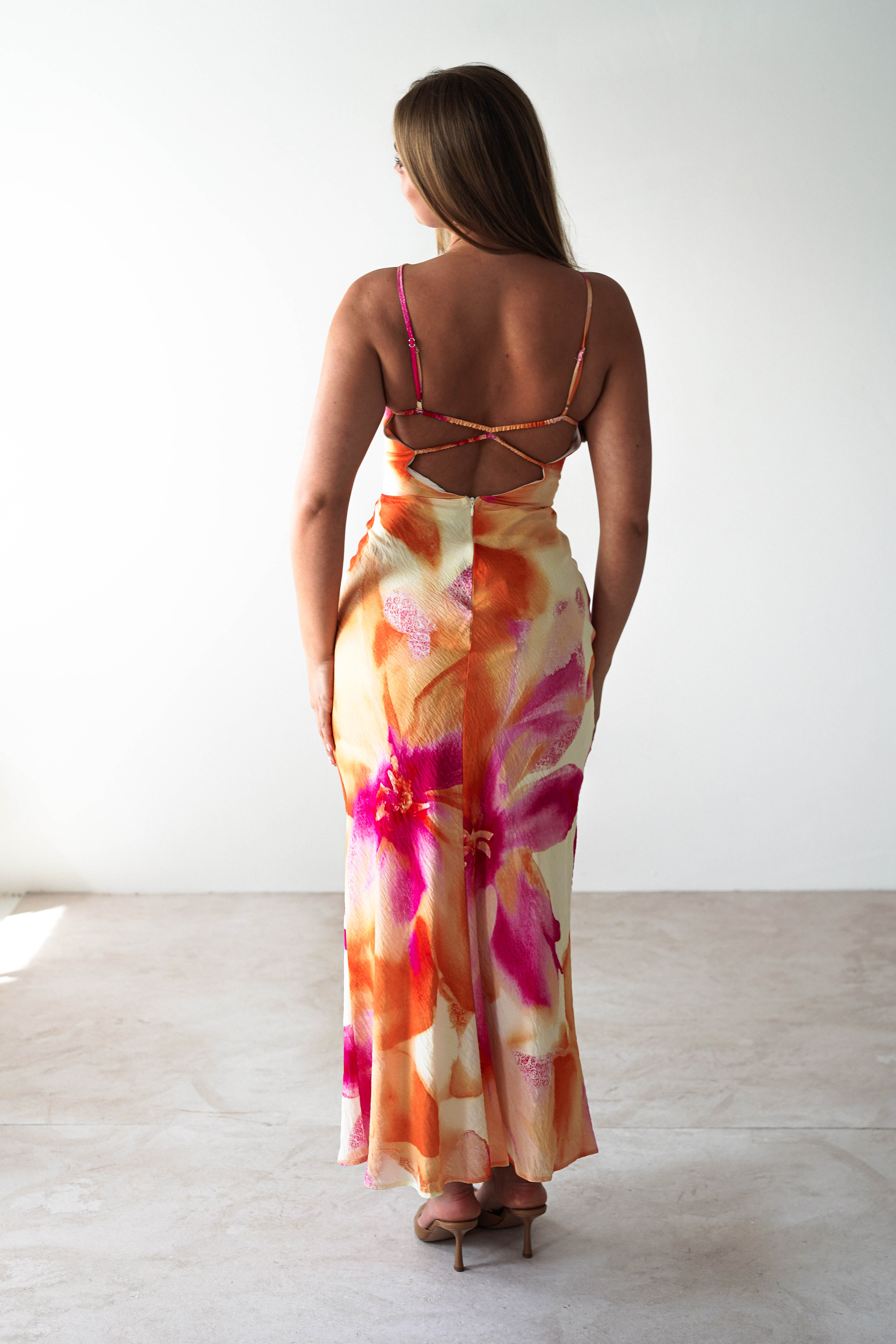 Ellarose Square Neck Maxi Dress Orange/Pink | Wedding Guest Dress | Square Neck | Maxi | Oh Hello Clothing