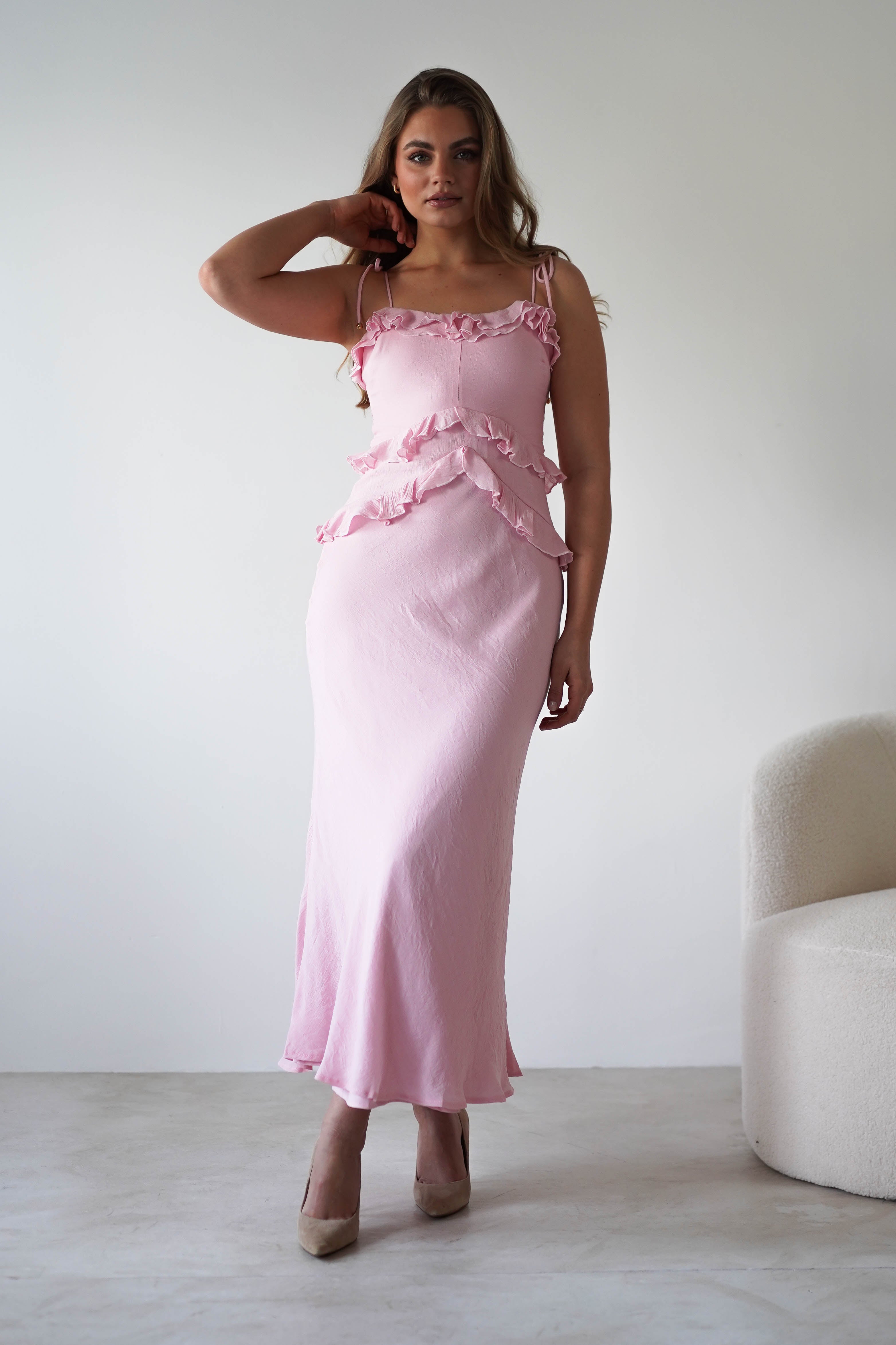 Faith Ruffle Cotton Maxi Dress Pink | Wedding Guest Dress | Maxi | Oh Hello Clothing