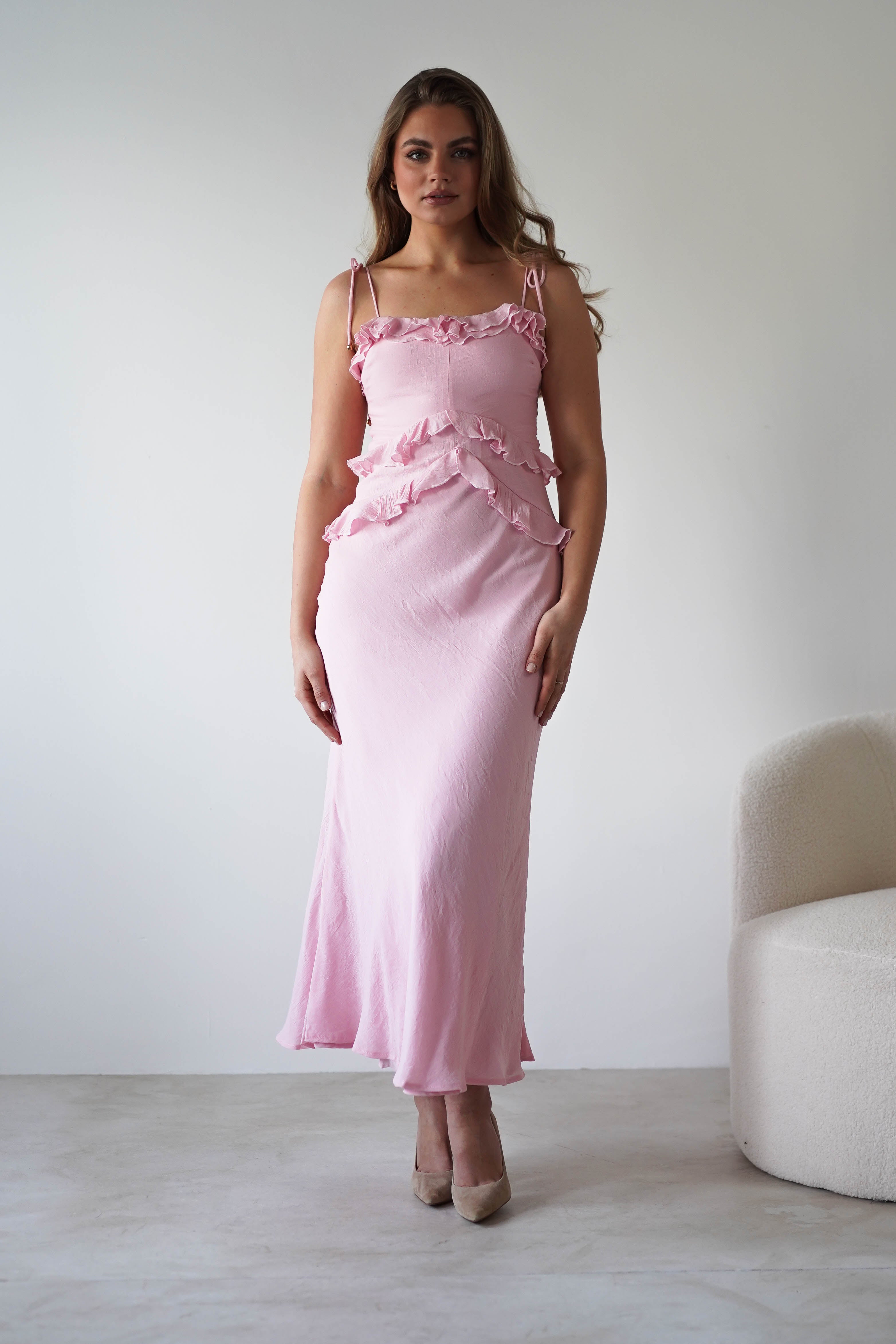 Faith Ruffle Cotton Maxi Dress Pink | Wedding Guest Dress | Maxi | Oh Hello Clothing