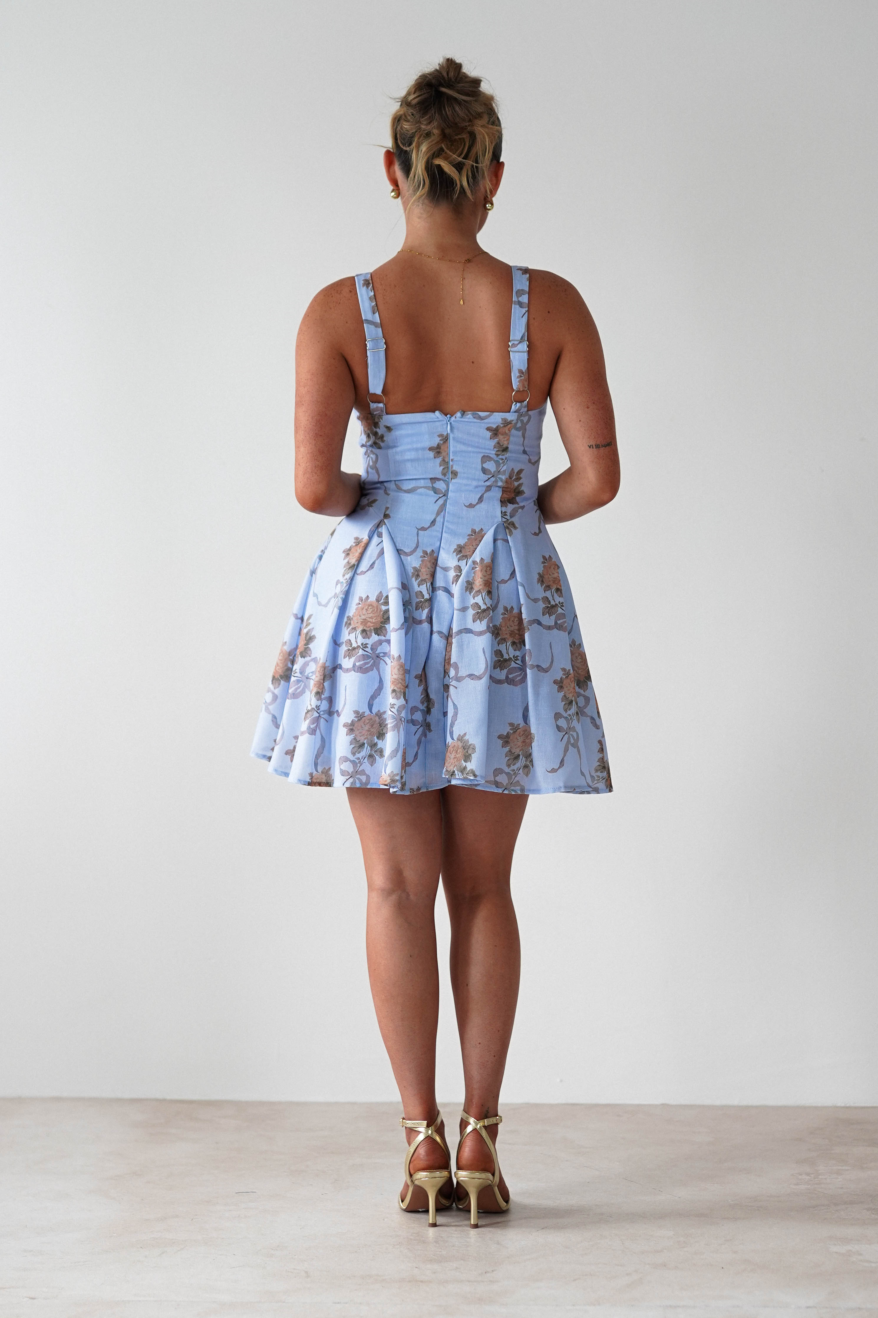 Mariel Floral Print Mini Skater Dress Blue | Wedding Guest Dress | Skater | Oh Hello Clothing