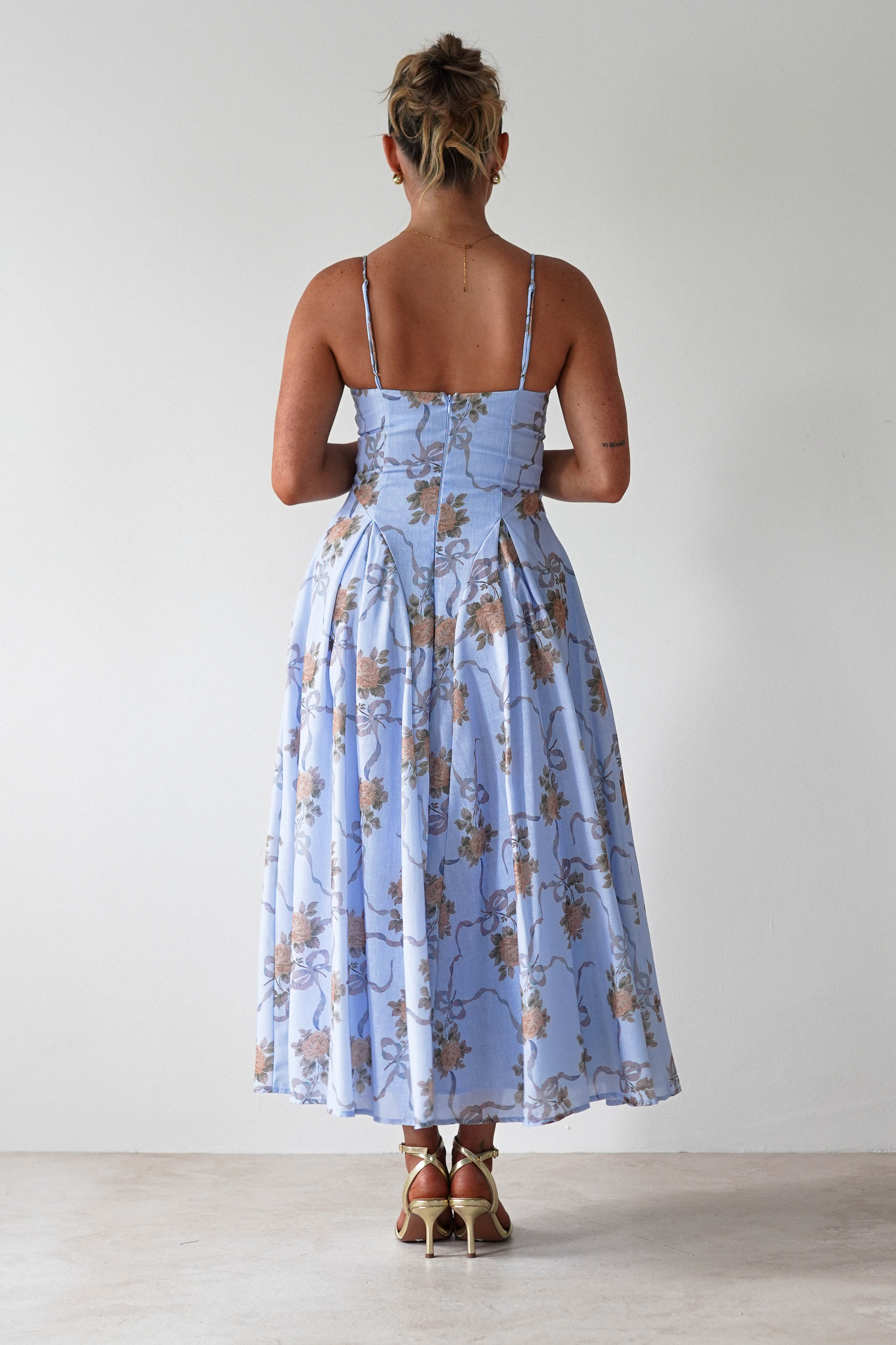 Tessa Floral Print Skater Midaxi Dress Blue | Wedding Guest Dress | Skater | Oh Hello Clothing