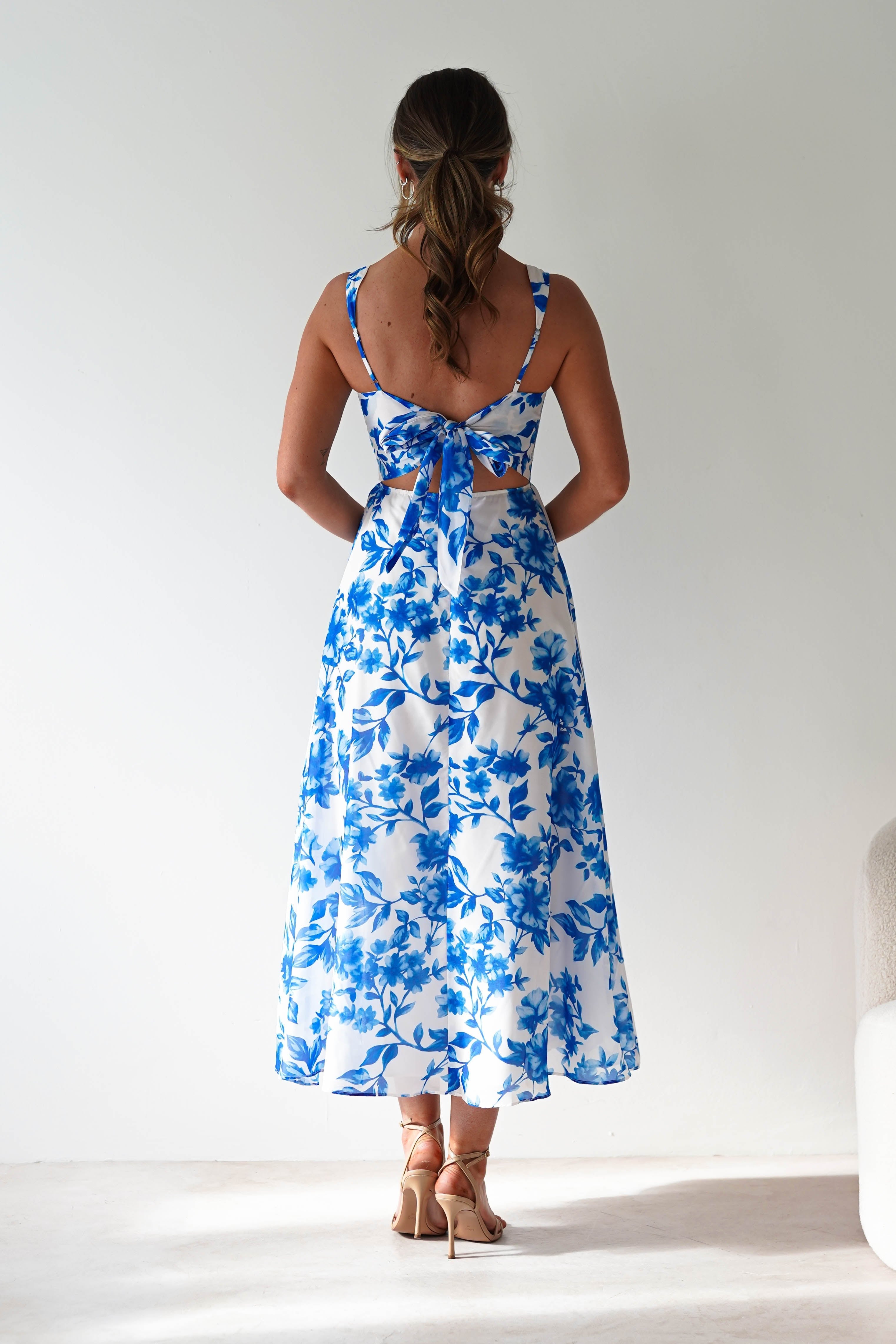 Maisie Floral Skater Maxi Dress Blue | Wedding Guest Dress | Maxi | Skater | Oh Hello Clothing