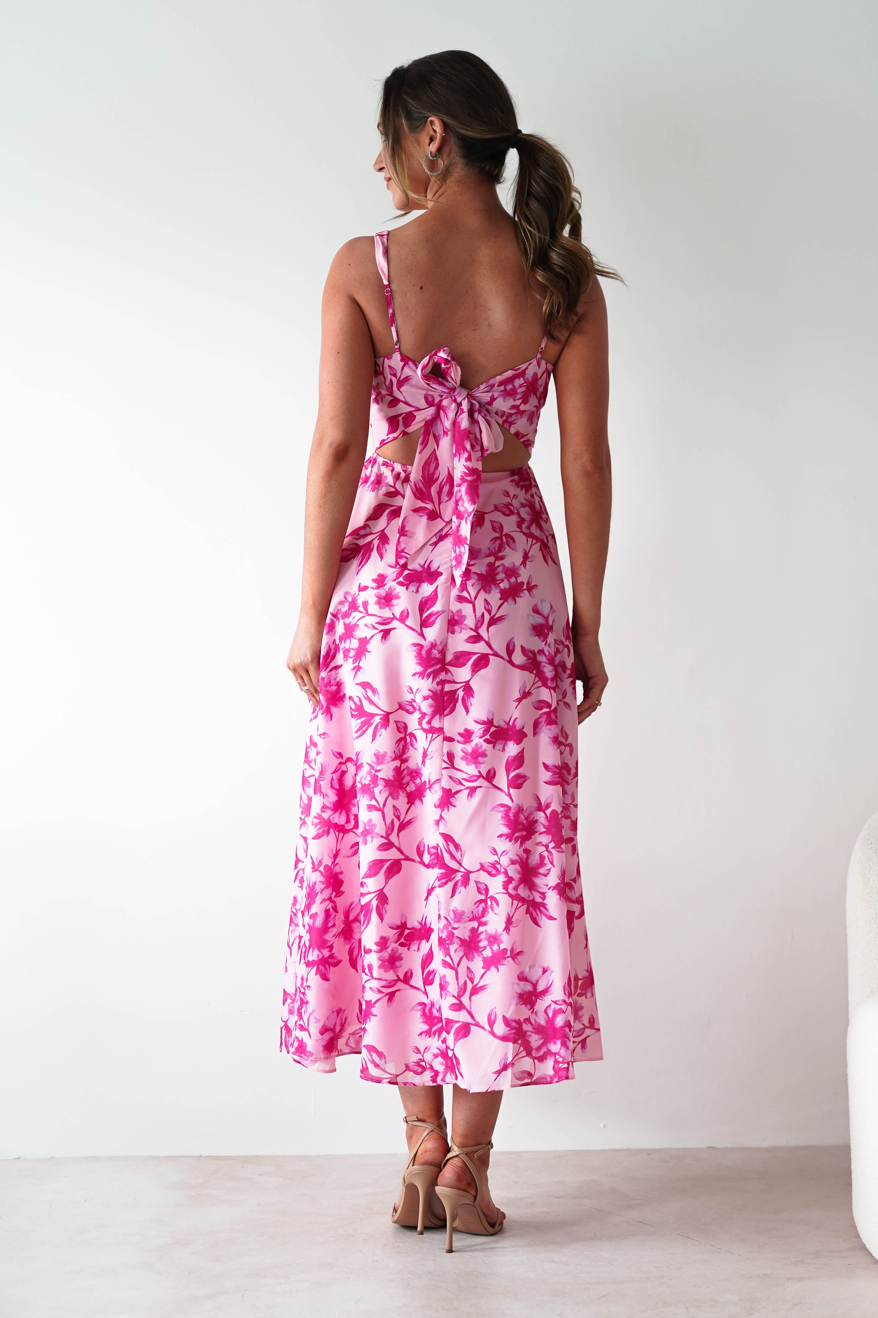 Maisie Floral Skater Maxi Dress Pink | Wedding Guest Dress | Maxi | Skater | Oh Hello Clothing