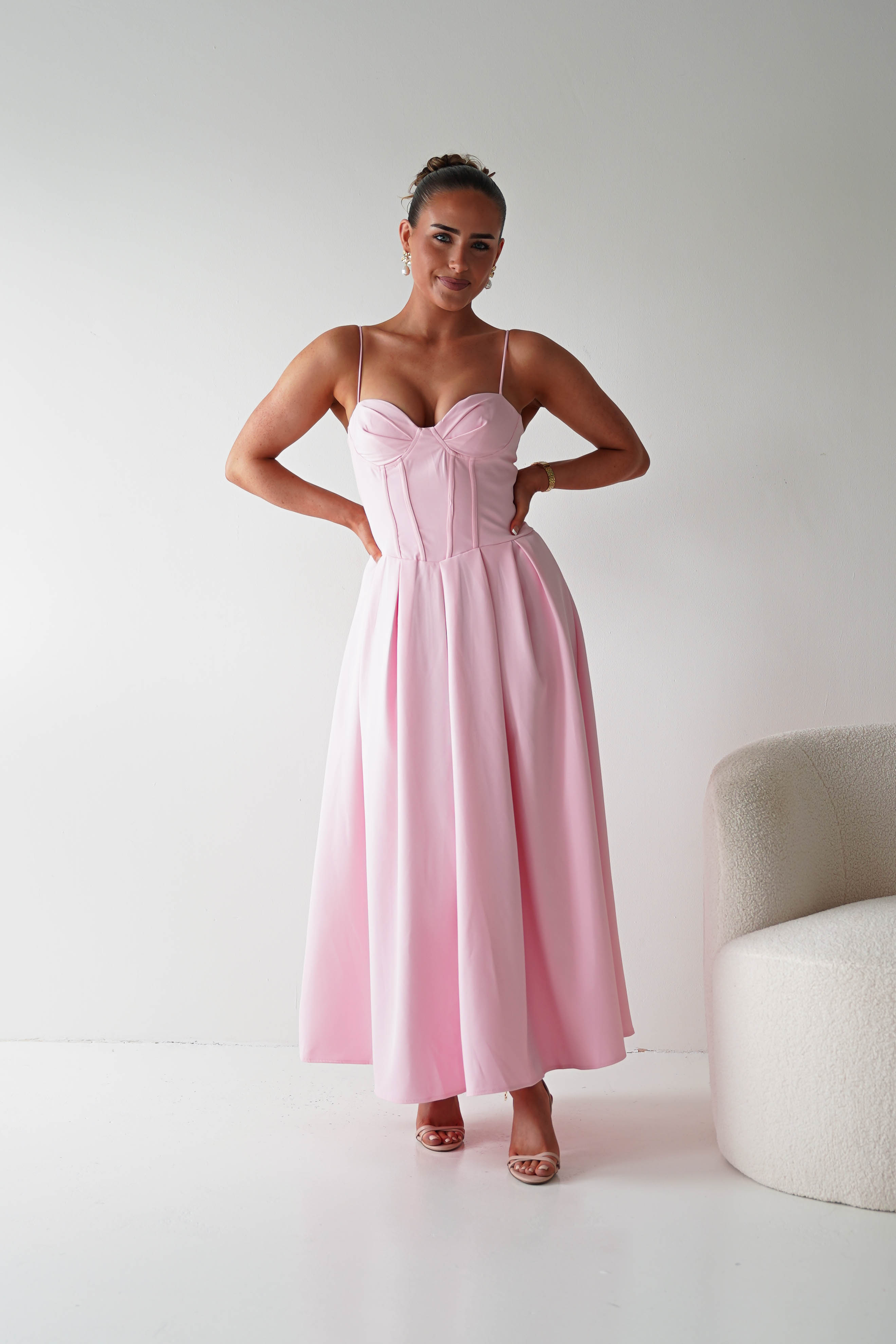 Oh Hello Clothing Women > Clothing > Dresses 1*DONE-64875D-Blush Pink Corset Midi Dress